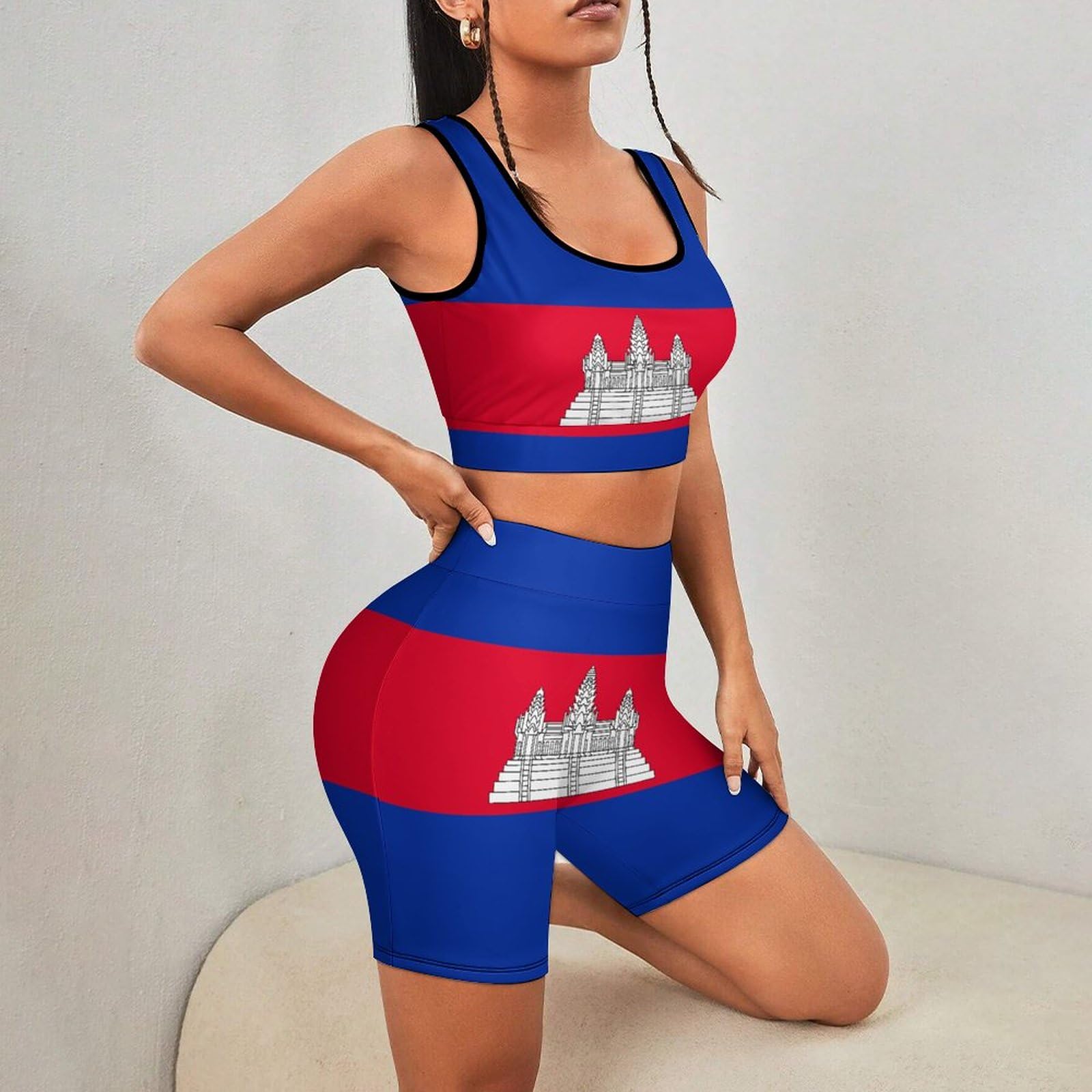 Bahamas Flag Women's Yoga Outfit - 2 Piece Sports Shorts & Sports Bra Vest Set for Gym, Workout & Activewear | Perfect for Yoga, Running & Fitness Training