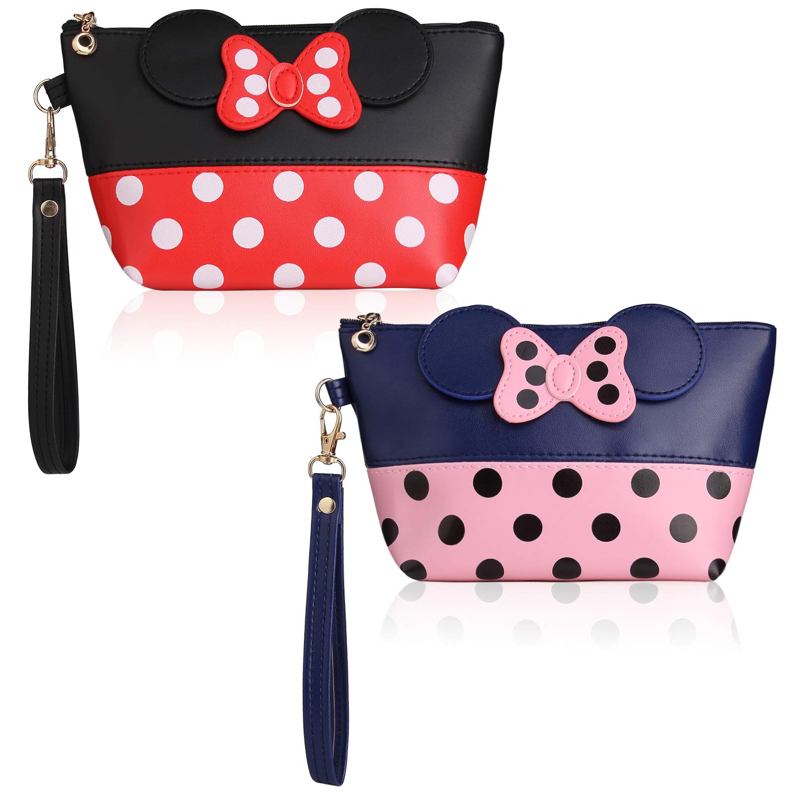 Cartoon Leather Travel Makeup Bag with Zipper - Portable Cosmetic Organizer & Toiletry Pouch for Women, Teens & Kids (Black+Blue) - Perfect for Vacation, Gym & Daily Essentials Storage