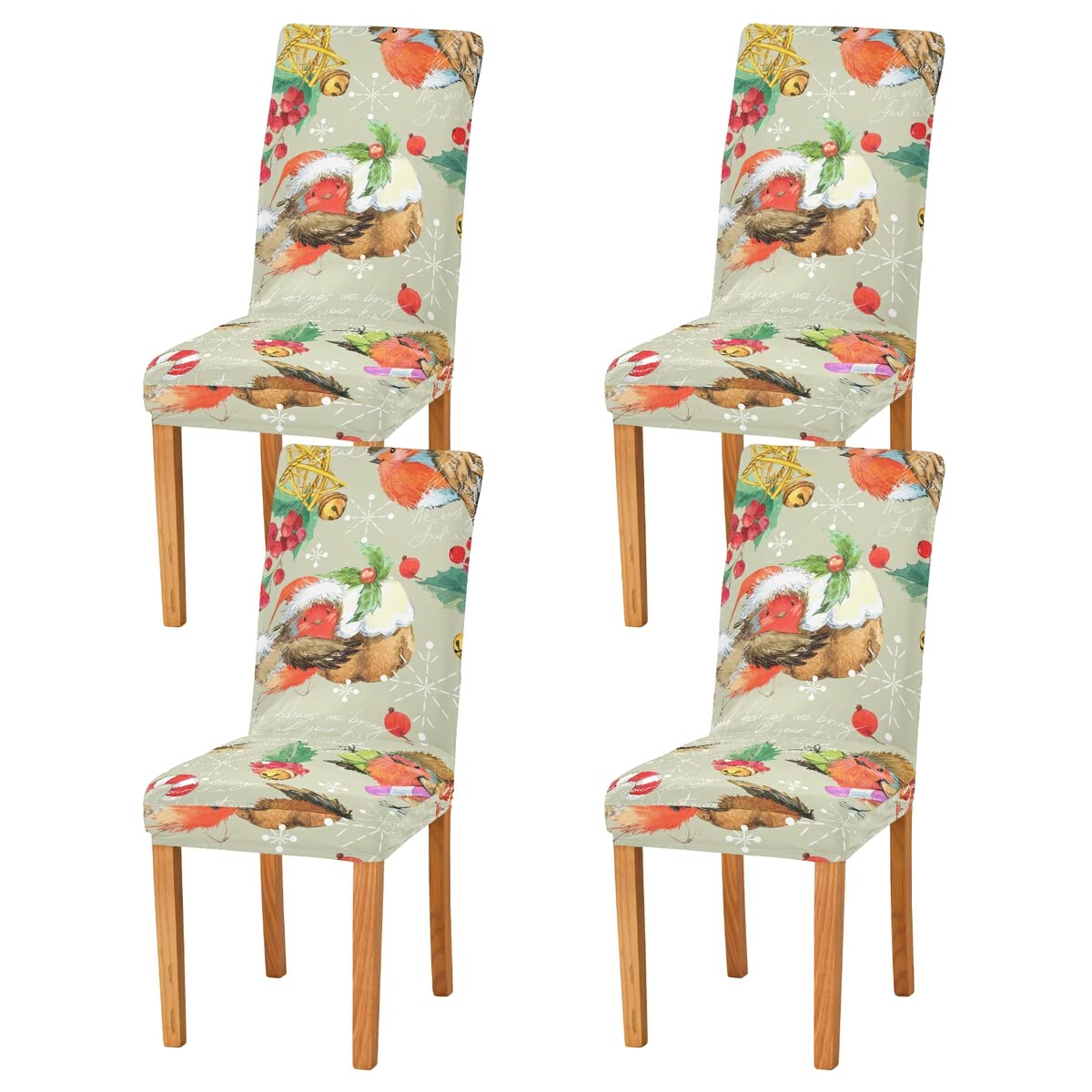 Festive Christmas Bird Chair Covers - Set of 4 Washable Stretch Dining Seat Covers for Holiday Decor, Wedding & Banquet Parties | Perfect for Christmas Dinner, Home Decor & Seasonal Celebrations