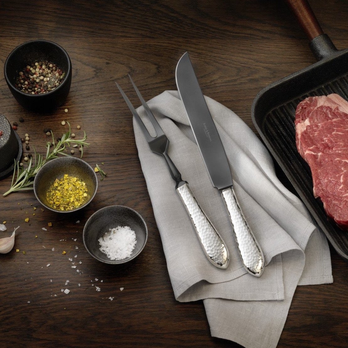 Premium Martelé Carving Set - 3-Piece Black Frozen Steel Knives for Professional Chefs | Perfect for Meat Carving, Holiday Dinners & Culinary Arts