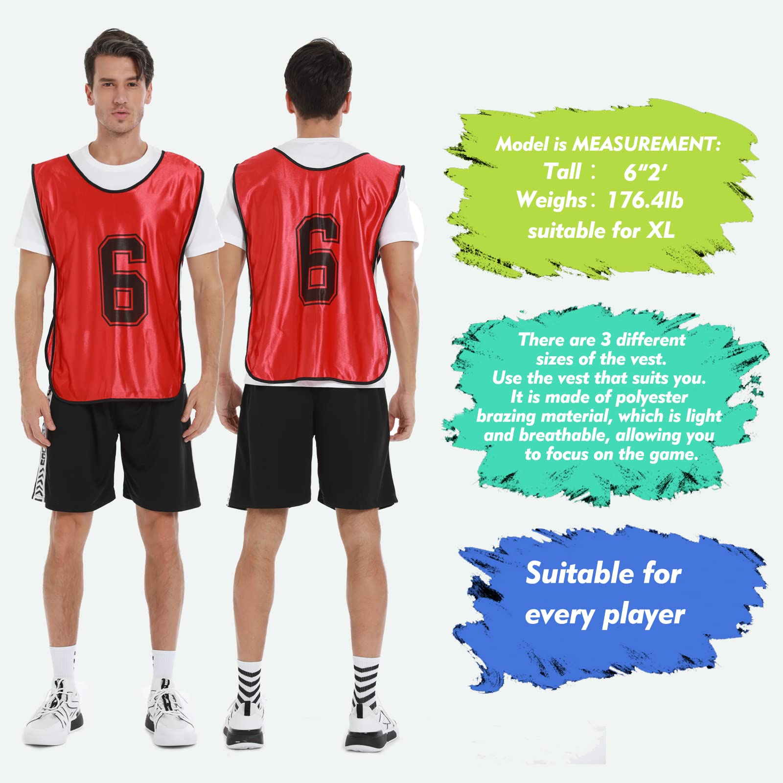 Sports Pinnies - Numbered Practice Vests for Soccer & Basketball - Set of 12 Reversible Training Bibs for Youth & Adult Teams - Perfect for Drills, Scrimmages & Team Identification