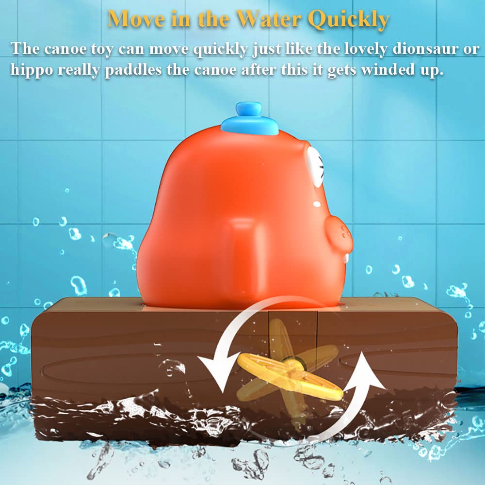 Wind-Up Raft Bath Toy for Kids - Durable Floating Hippo Boat with Spray Function, Fun Bathtub & Pool Water Play Toy for Toddlers - Perfect for Indoor/Outdoor Water Activities, Bath Time Fun & Sensory Play (Red)