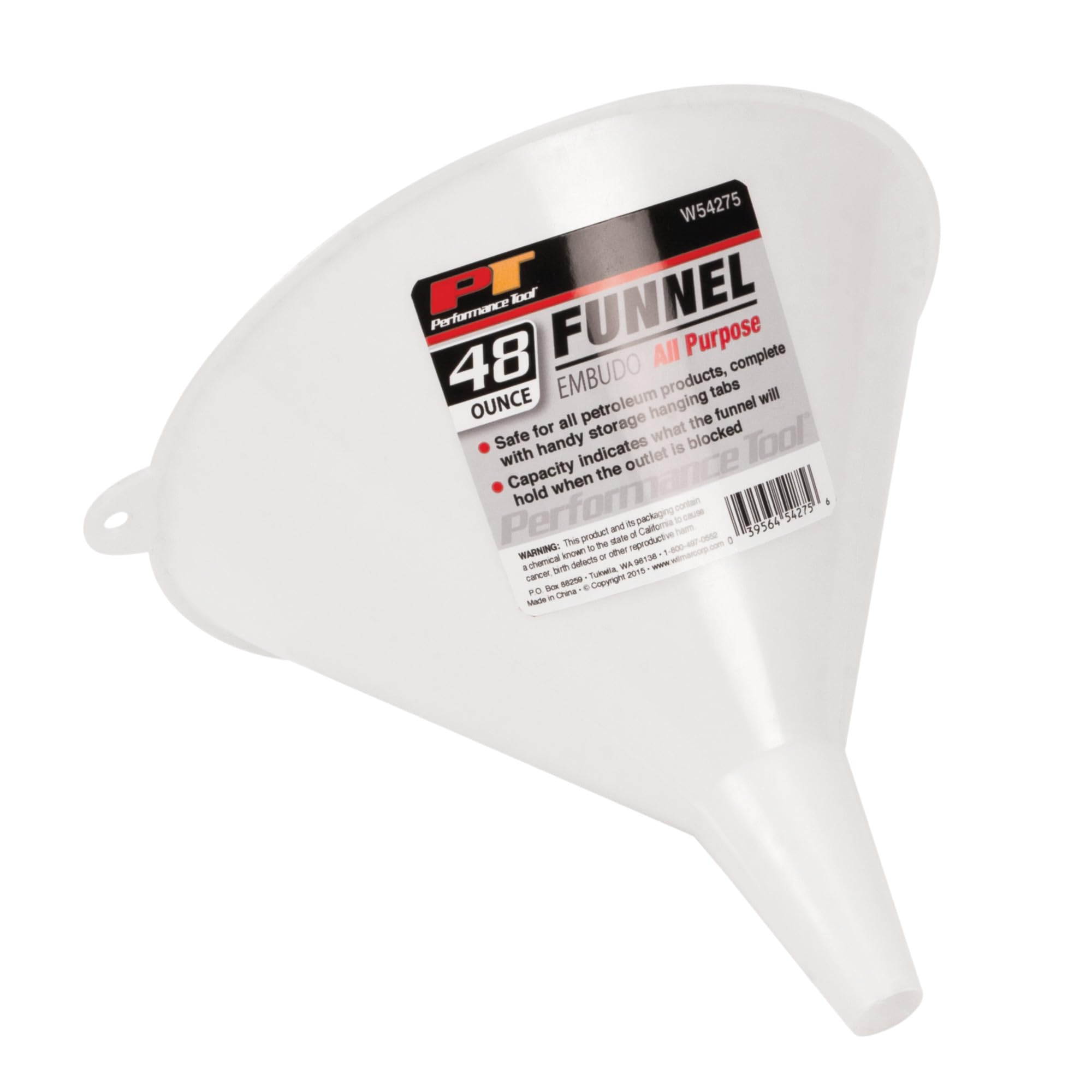 Performance Tool W54275 48 oz Plastic Funnel - Durable Wide Mouth Funnel for Automotive Fluids, Cooking Oil, DIY Projects & Home Use