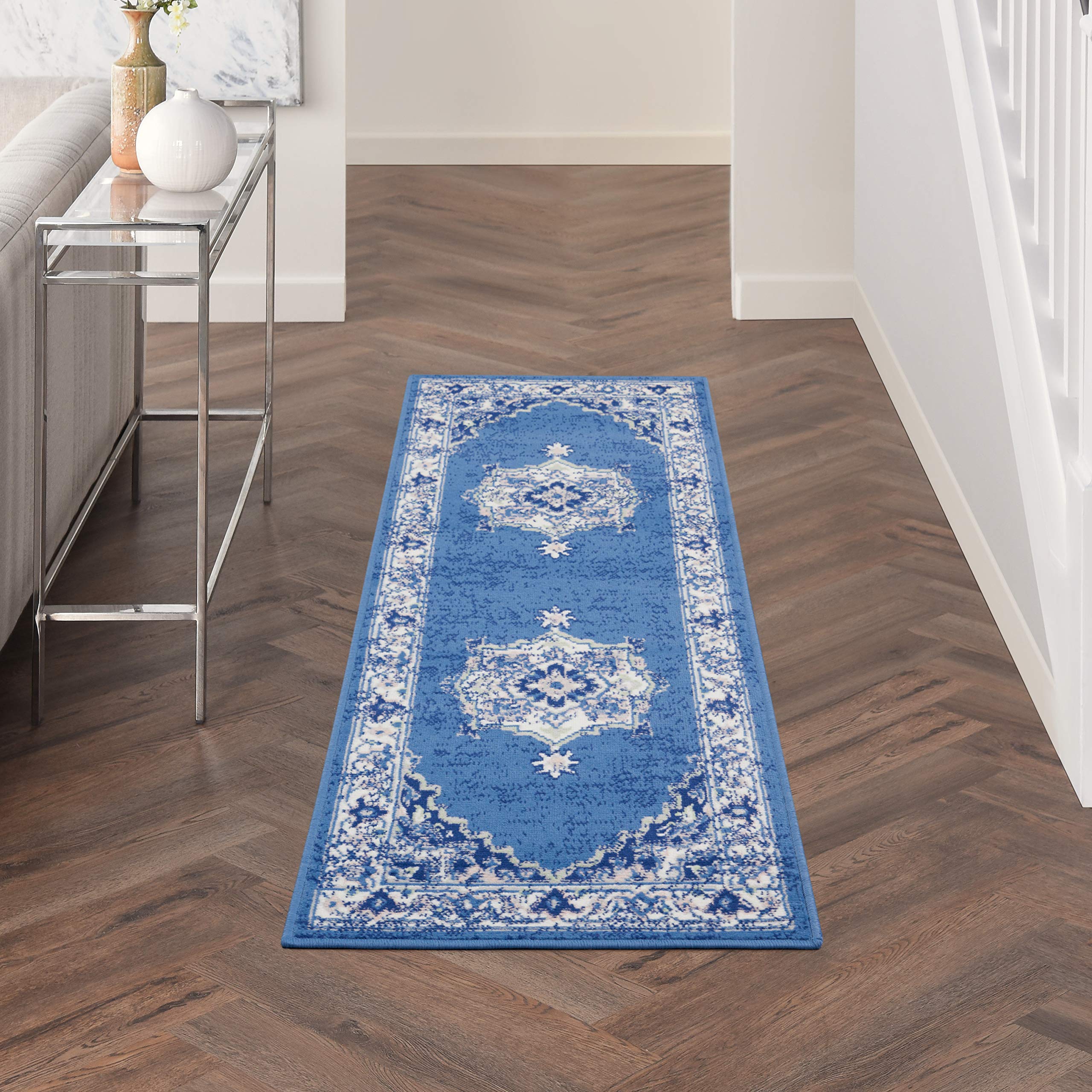 Nourison Whimsicle Navy 2' x 8' Area Rug - Persian Farmhouse Design, Non-Shedding & Easy to Clean - Perfect for Bedroom, Living Room, Dining Room & Kitchen Runner (Ideal for High-Traffic Areas & Cozy Home Decor)