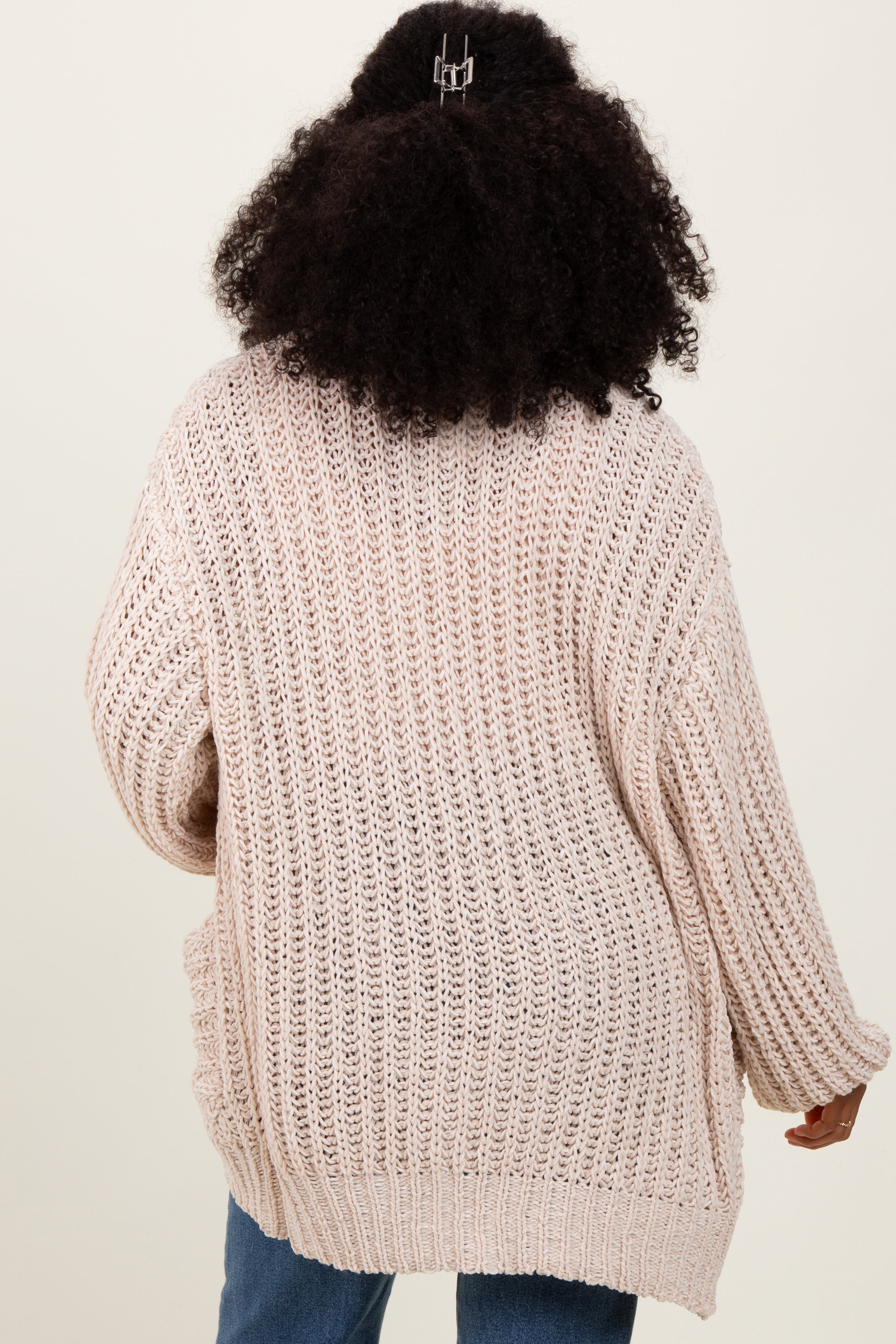 Cozy Beige Chunky Knit Oversized Pocket Cardigan Sweater for Women - Soft Winter Warm Pullover for Casual Outfits & Lounge Wear