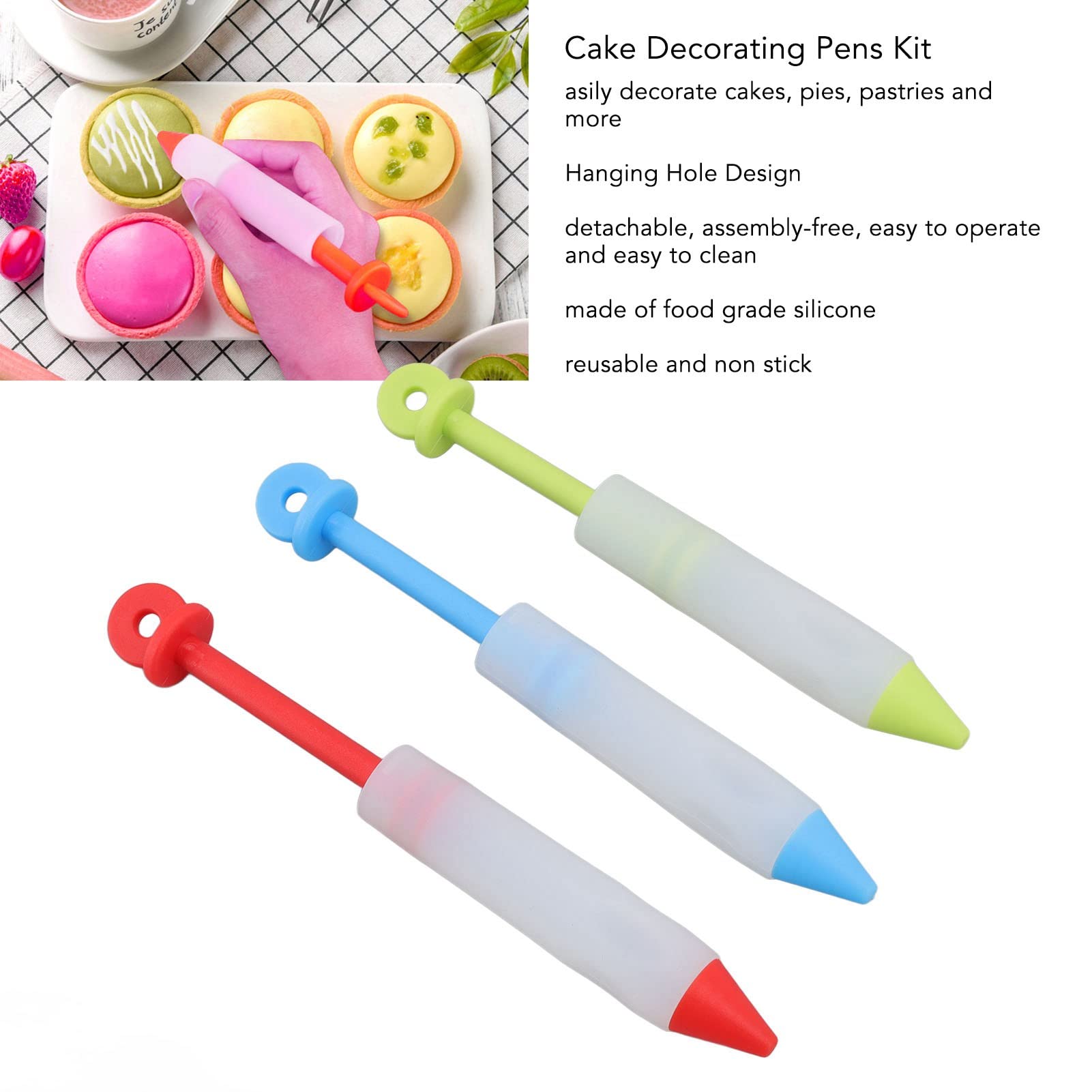 3 Pcs Silicone Cake Decorating Pens - Food Safe Icing Piping Tips Nozzles for Writing on Cakes, Cookies & Fondant - Perfect for DIY Pastry, Birthday Cakes & Wedding Cake Decoration