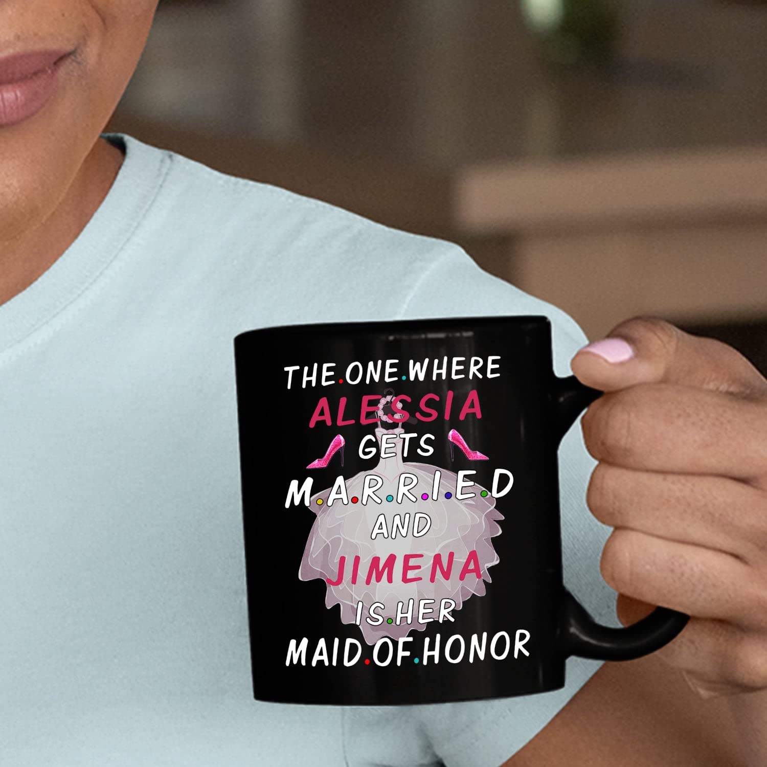 Personalized Brides & Maid of Honor Coffee Mug - 11oz & 15oz Custom Name Black Ceramic Cup - Wedding Party Gift for Bridal Shower, Bachelorette & Marriage Day - Perfect for Coffee, Tea or Hot Chocolate at Bridal Parties