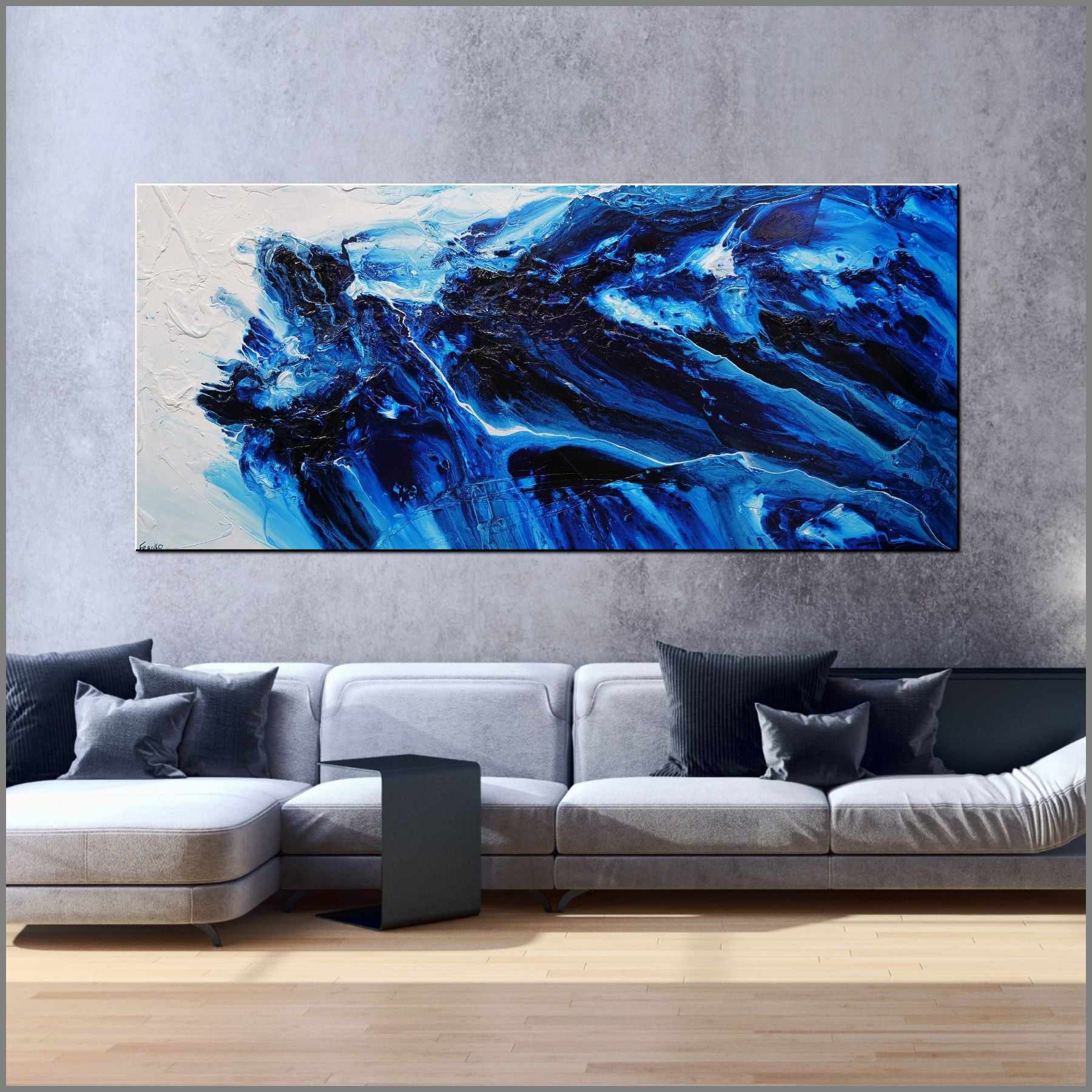 Coastal Existence 270cm x 120cm Blue White Textured Abstract Canvas Wall Art - Perfect for Living Room, Bedroom & Office Decor