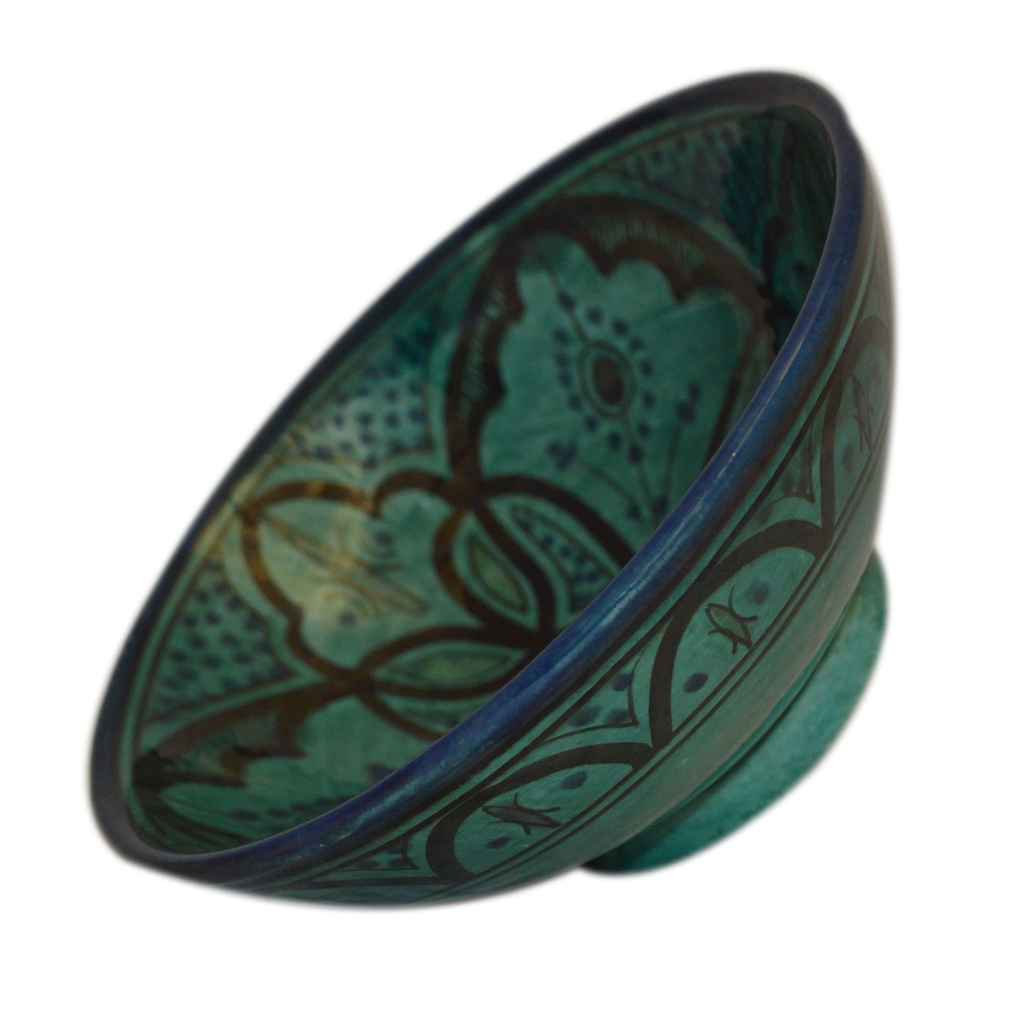 Handmade Moroccan Ceramic Serving Bowl - 8 Inch Aqua Blue Decorative Dish for Soups, Salads & Entertaining