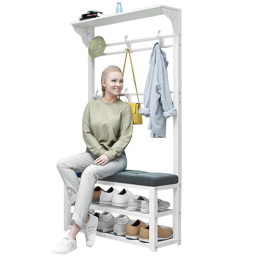 LLLD 3-in-1 Coat Rack with Shoe Storage Bench - Entryway Hall Tree Organizer for Bedroom, Hallway & Living Room | 2-Tier Bench, 2 Rows Hooks & Storage Space | Perfect for Small Spaces, Mudroom Organization & Home Décor