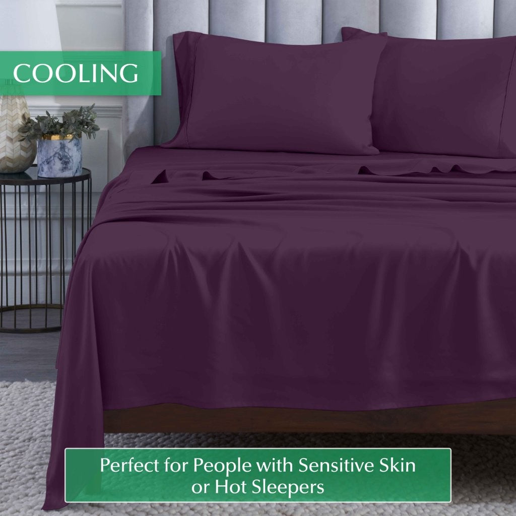 300 Thread Count Rayon From Bamboo Solid Deep Pocket Sheet Set - Ultra Soft & Breathable Bed Sheets for Queen Size Mattress - Perfect for All-Season Comfort & Luxury Bedroom Decor