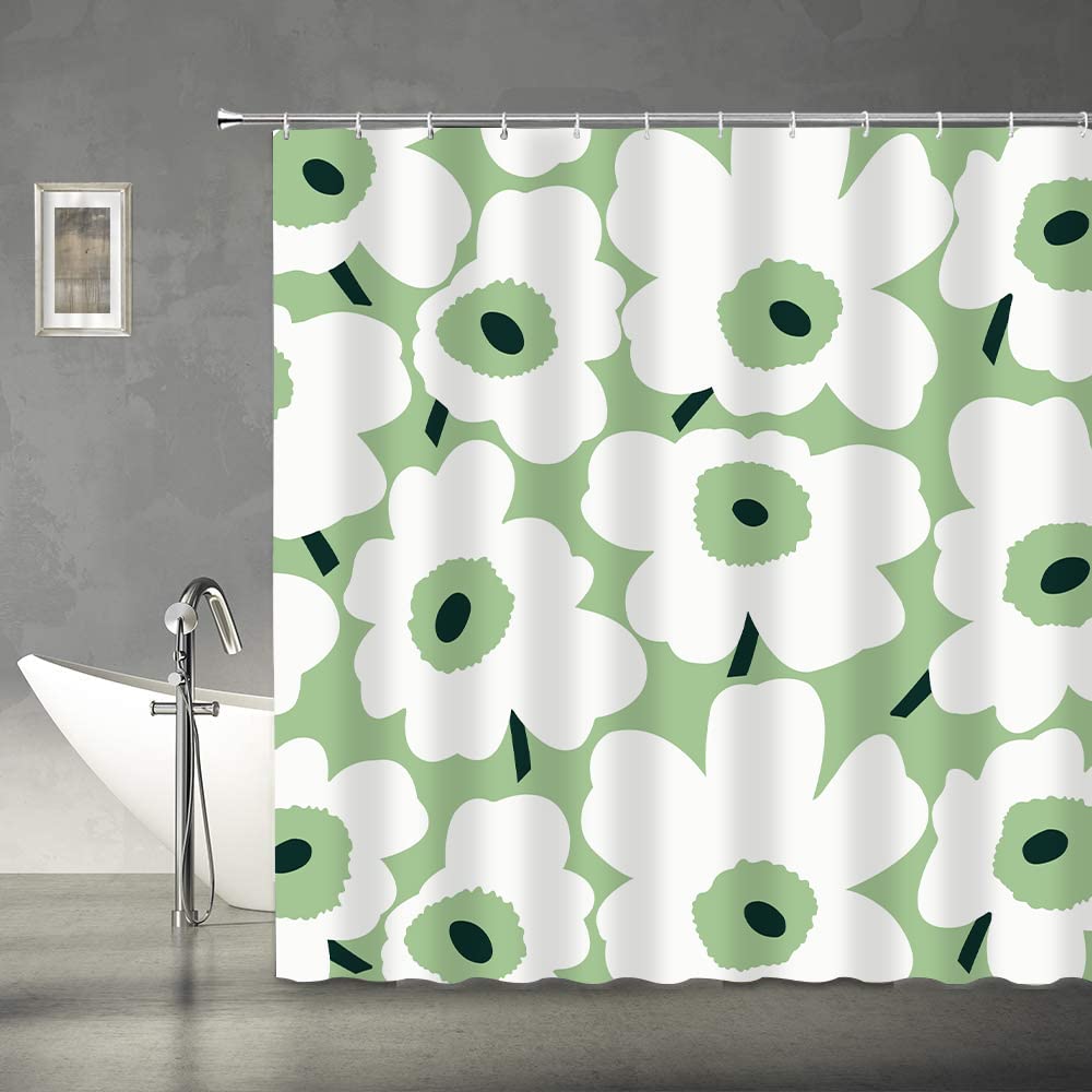 Floral Shower Curtain - Waterproof Bathroom Decor with White Poppy Flowers, Boho Botanical Print, Large Blooms Design - Includes 12 Hooks - Perfect for Spring Refresh, Spa Retreat & Boho Chic Bathroom Makeover