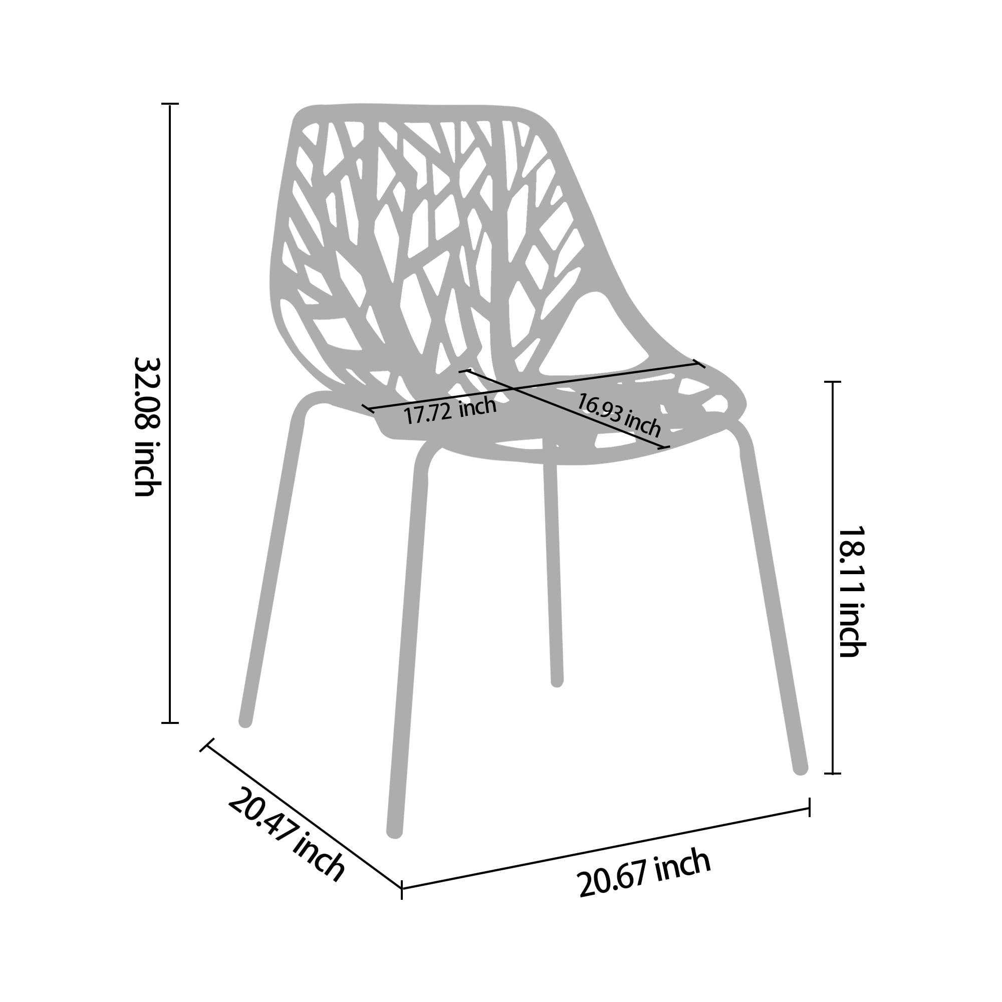 Modern Mid-Century Plastic Shell Hollow Out Chair with Metal Legs - Set of 4 Blue Chairs for Living Room, Bedroom, Kitchen, Dining & Office Waiting Area | Stylish Seating for Home & Commercial Spaces