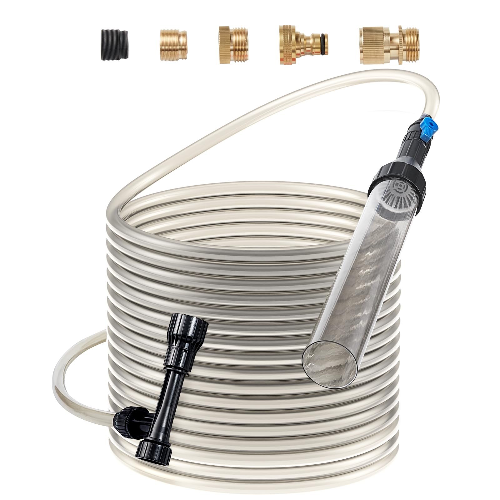 VEVOR Aquarium Gravel Cleaner with 50ft PVC Hose - 3 Brass Adapters for Fish Tank Cleaning | Sand & Gravel Siphon Vacuum | Perfect for Freshwater & Saltwater Tank Maintenance