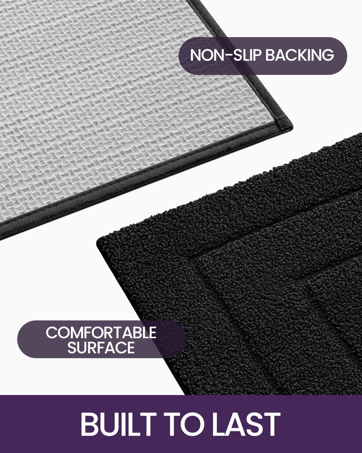 DEXI Non-Slip Bathroom Rug 24x16 Inches, Super Absorbent Quick Dry Shower Mat with Rubber Backing, Machine Washable Soft Microfiber Bath Carpet for Bathroom Floor - Perfect for Bathroom, Shower, and Spa Use (Black)