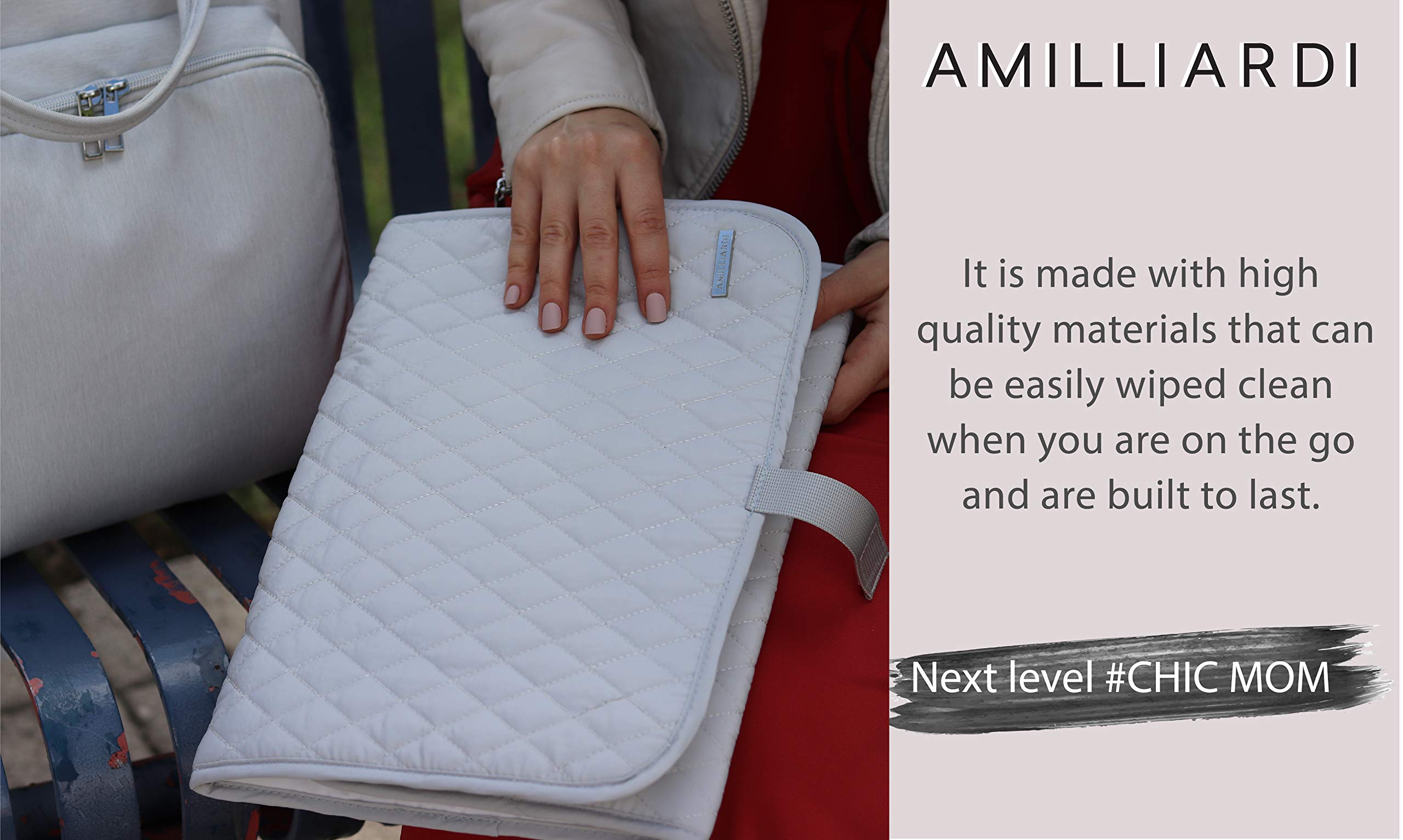 AMILLIARDI Portable Diaper Changing Pad - Waterproof Travel Changing Mat for Baby, Infant & Newborn - Stylish Grey Design - Perfect for On-the-Go Parents, Airplane, Car & Outdoor Use