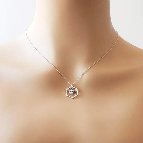 Sterling Silver Honeycomb Bumble Bee Charm Necklace - 18 Inch Adjustable Chain, Dainty Bee Jewelry for Women, Perfect Gift for Birthday, Anniversary & Mother's Day | Layering Necklace for Everyday Wear & Special Occasions