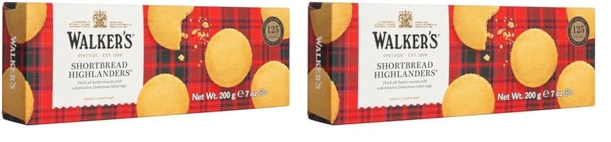 Walkers Shortbread Highlanders Cookies - Traditional Scottish Butter Shortbread, 7oz Box (Pack of 2) | Perfect for Tea Time, Gifts & Holiday Baking