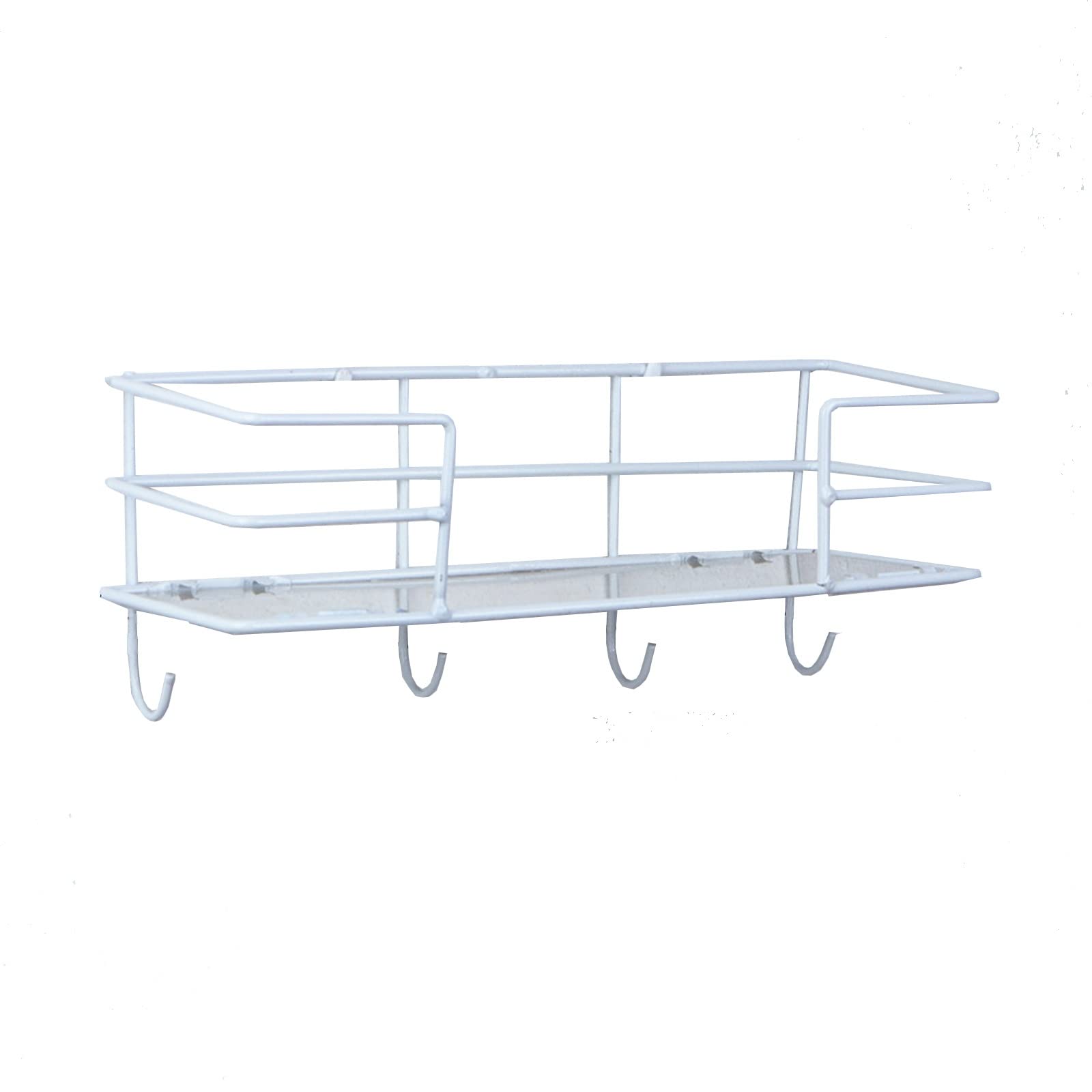 TYXL White Wall Mounted Metal Key Holder with Hooks - Functional Key Rack Organizer with Mail Tray - Perfect for Hallway, Kitchen or Entryway Organization (Size B)