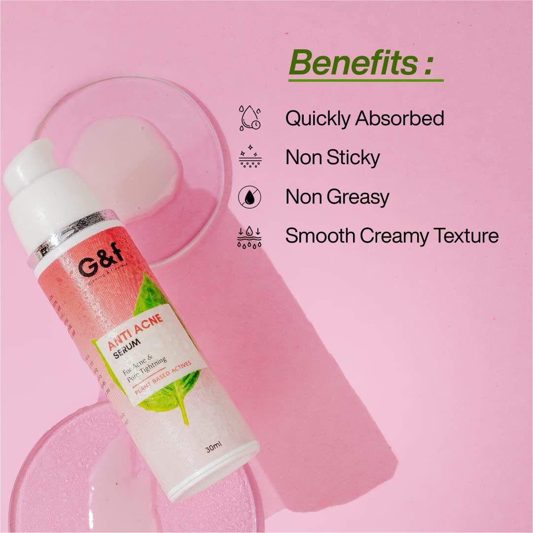 G&F Anti Acne Face Serum - All Natural Acne Treatment & Pimple Solution for Oily, Acne-Prone & Sensitive Skin | Skin Purifying Serum for Men & Women | 30ml | Perfect for Daily Skincare Routine & Blemish Control