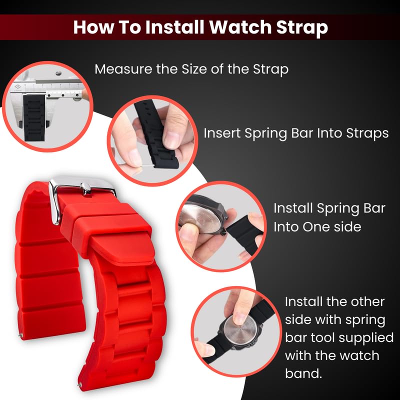 Premium Adjustable Silicone Watch Band for Women & Men - Waterproof Sporty Rubber Strap Compatible with Smartwatches & Regular Watches - Ideal for Running, Swimming & Outdoor Activities