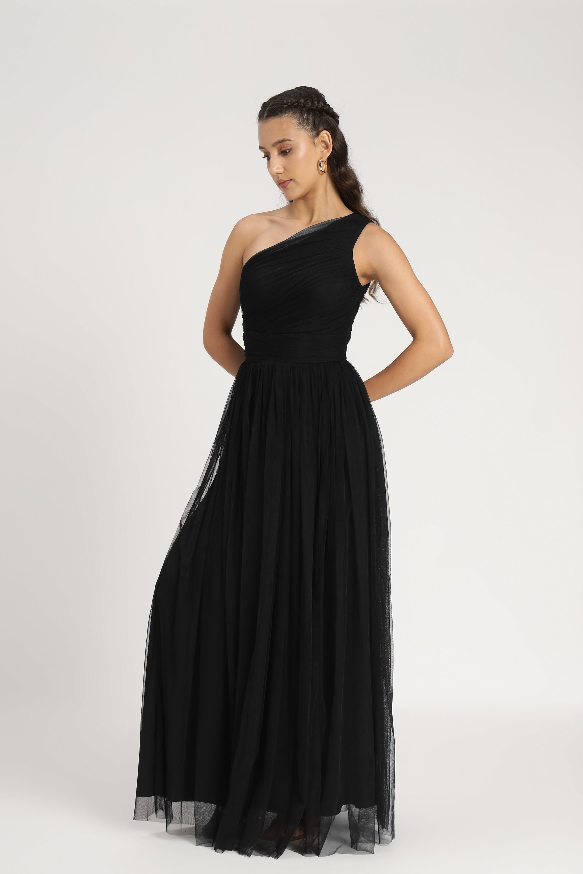 Elegant One Shoulder Black Maxi Dress for Women - Perfect for Evening Parties, Weddings & Summer Vacations