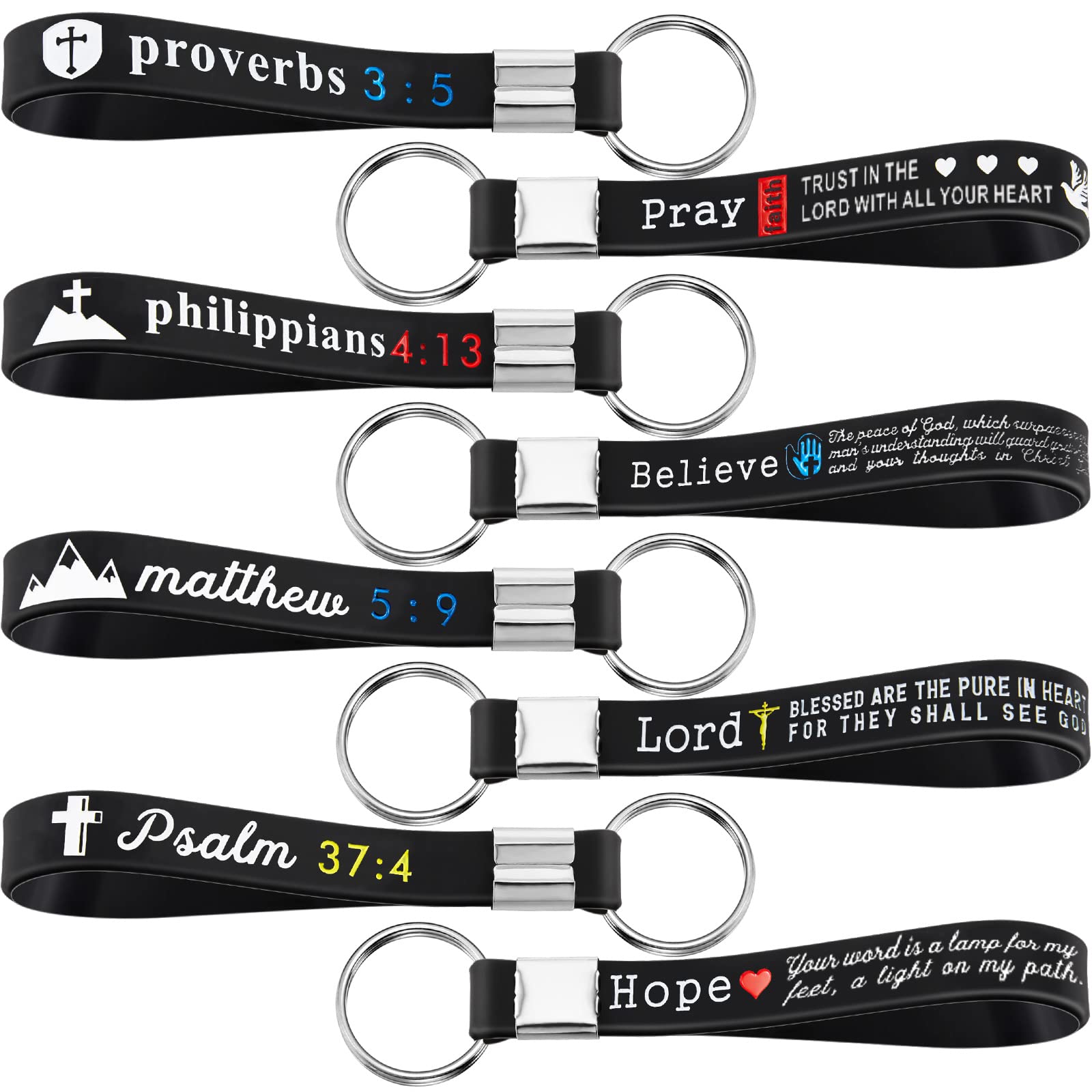 60 Pcs Christian Bible Keychains - Silicone Inspirational Scripture Keychains for Church Gifts, Sunday School, Baptism, and Daily Faith Reminders