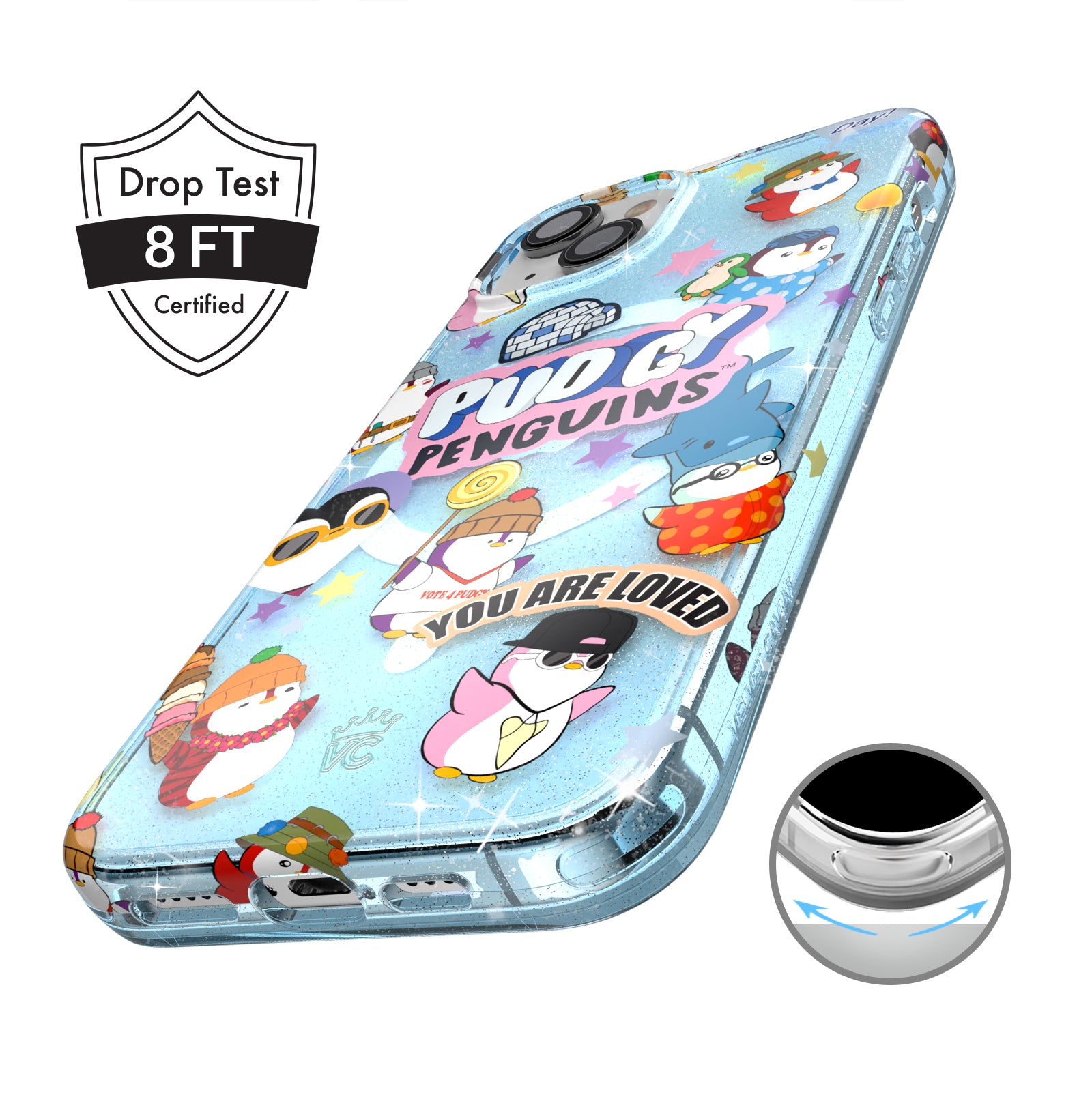 Pudgy Penguins Glitter iPhone Case - Cute Iceberg Design, Shockproof & Scratch Resistant Cover for iPhone 13/14/15 Pro Max - Perfect for Everyday Use, Travel & Gifts