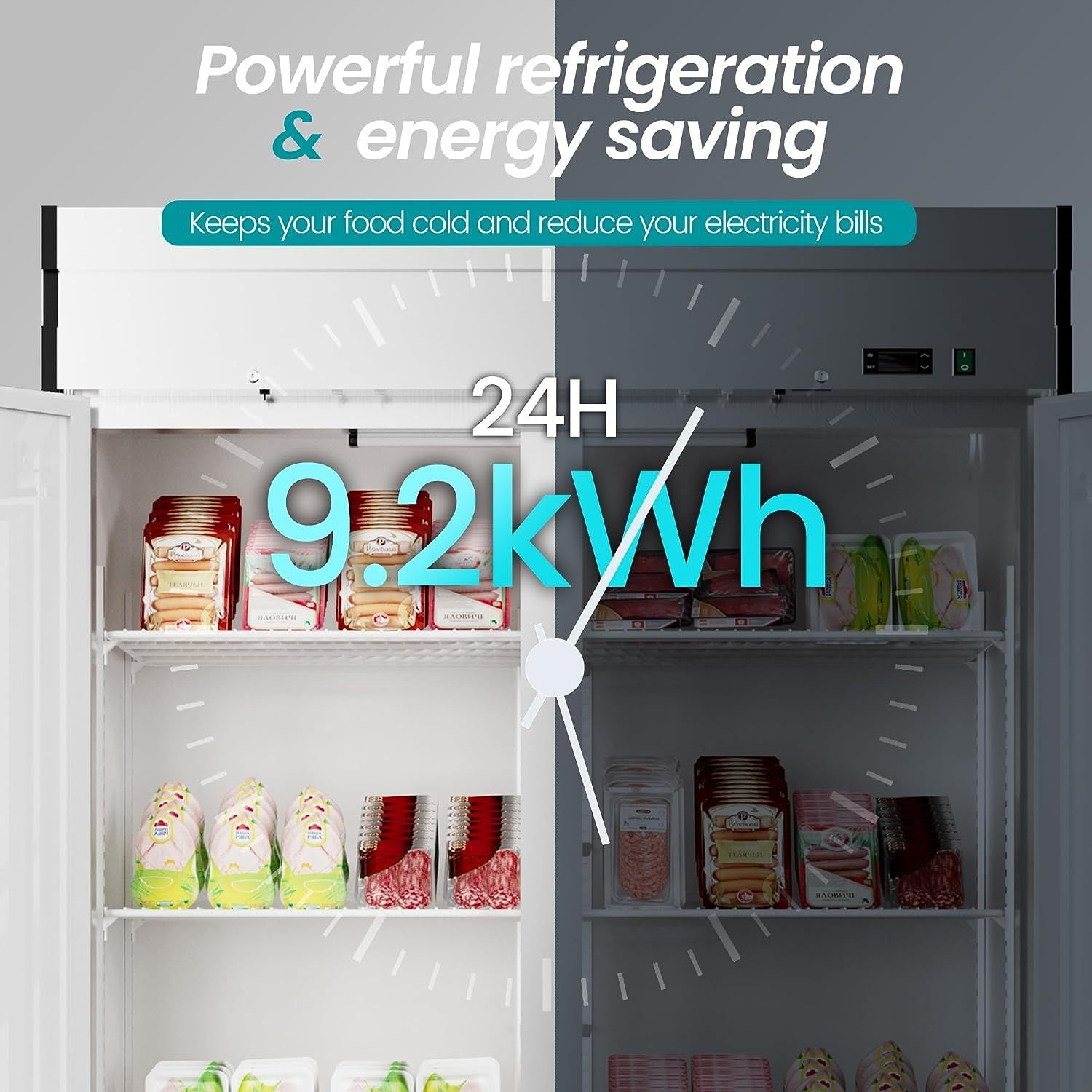 2 Door 49 Cu.Ft Commercial Refrigerator - Stainless Steel Reach-In Freezer with Dynamic Cooling & OmniSmart Temperature Control (33℉~41℉), 6 Adjustable Shelves, LED Light & Digital Thermostat - Ideal for Restaurants, Grocery Stores & Commercial Kitchens