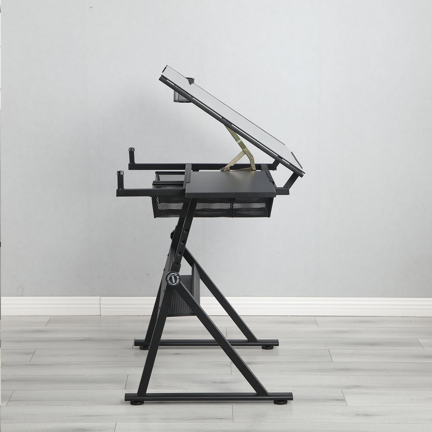Height Adjustable Glass Drafting Table with Stool - Tiltable Art Drawing Desk with Storage for Office, School & Studio | Perfect for Artists, Architects & Designers | Ergonomic Workspace Solution for Sketching, Drafting & Creative Projects