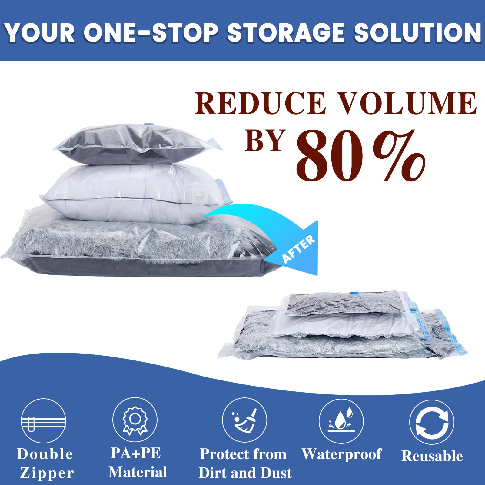 20 Pack Vacuum Storage Bags with Electric Pump - Space Saver Compression Bags (10 Medium & 10 Small) for Comforters, Blankets & Clothes - Travel & Home Organization Essentials - Perfect for Seasonal Storage & Moving