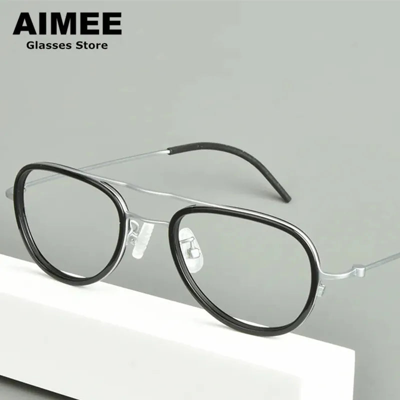 Stylish Aimee Unisex Full Rim Oval Double Bridge Titanium Acetate Eyeglasses Frame 14508 - Lightweight & Durable for Work, Reading & Everyday Fashion