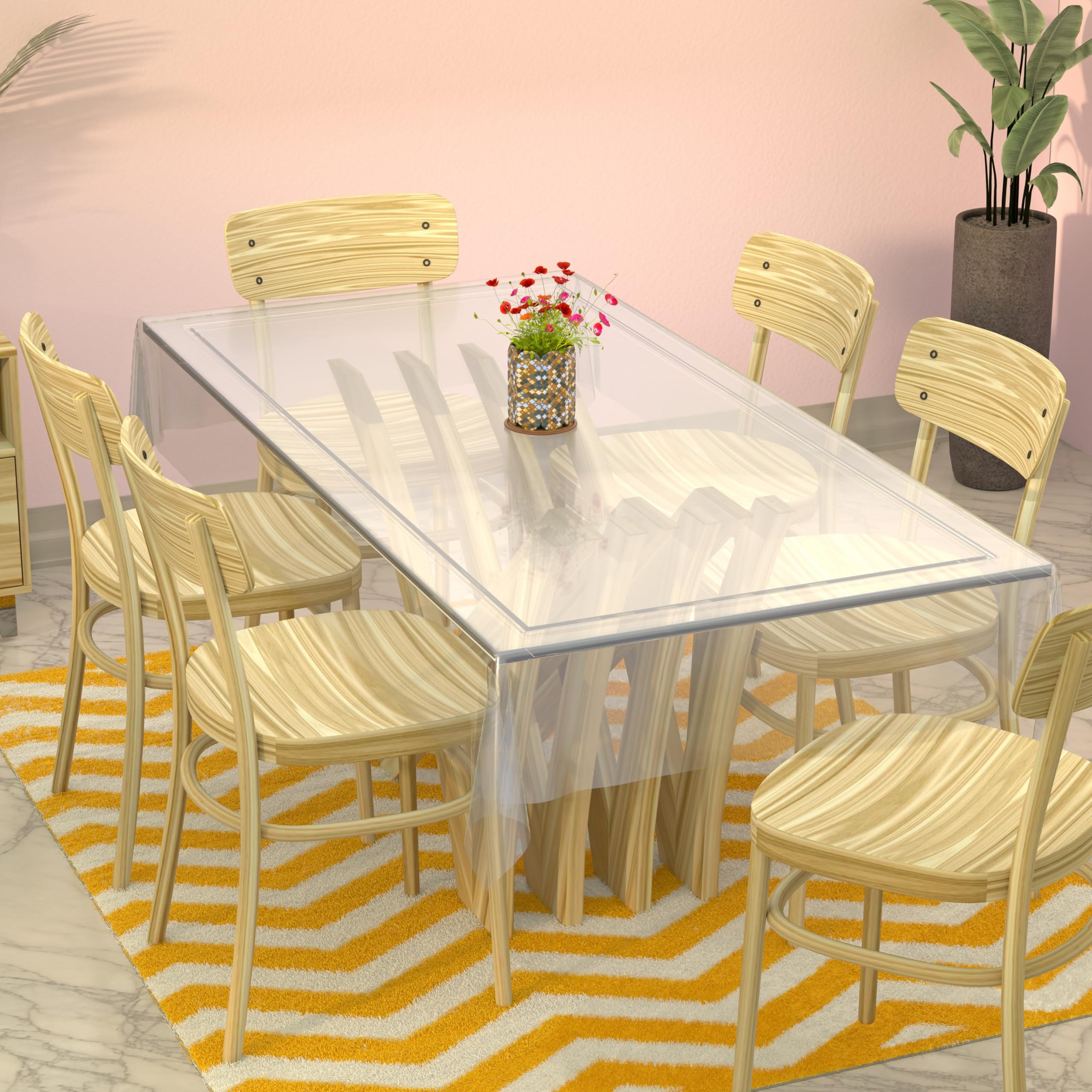 Kuber Industries 90x60 Inch Clear PVC Tablecloth - Waterproof Dining Table Cover for 6-Person Table | Indoor/Outdoor Use for Parties, Picnics & Daily Protection (Transparent)