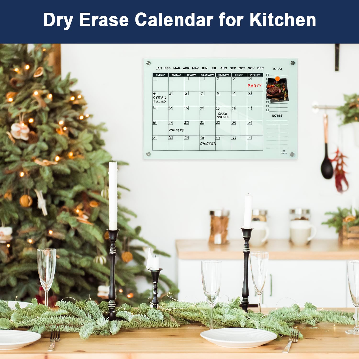 TSJ OFFICE 36 x 24 Inches Magnetic Glass Whiteboard - Monthly Dry Erase Calendar for Wall, Large Glass White Board for Office, Home & School - Perfect for Scheduling, Planning & Organizing Tasks