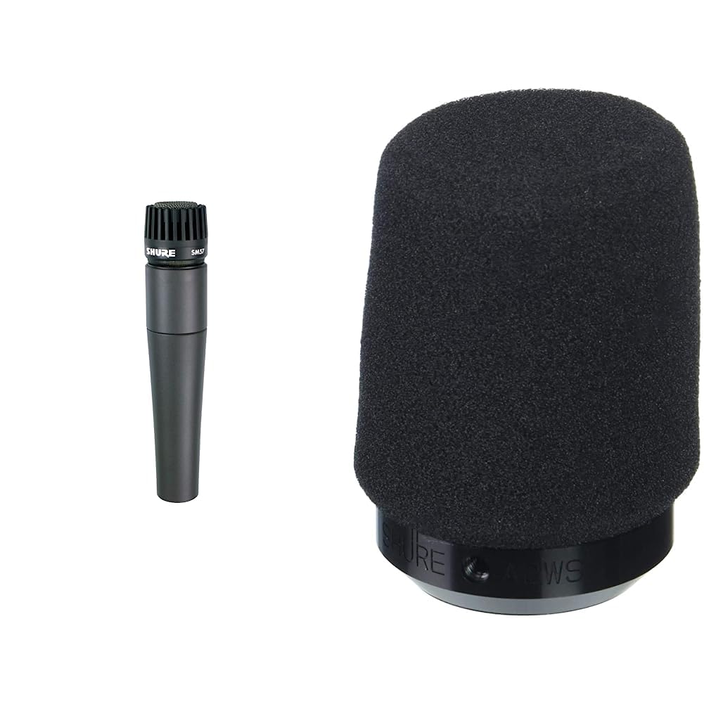 Shure SM57 Cardioid Dynamic Instrument Microphone with Shock Mount & Windscreen - Professional Studio Recording for Vocals, Guitar, Drums & Live Performances - Reduces Breath & Wind Noise - Black