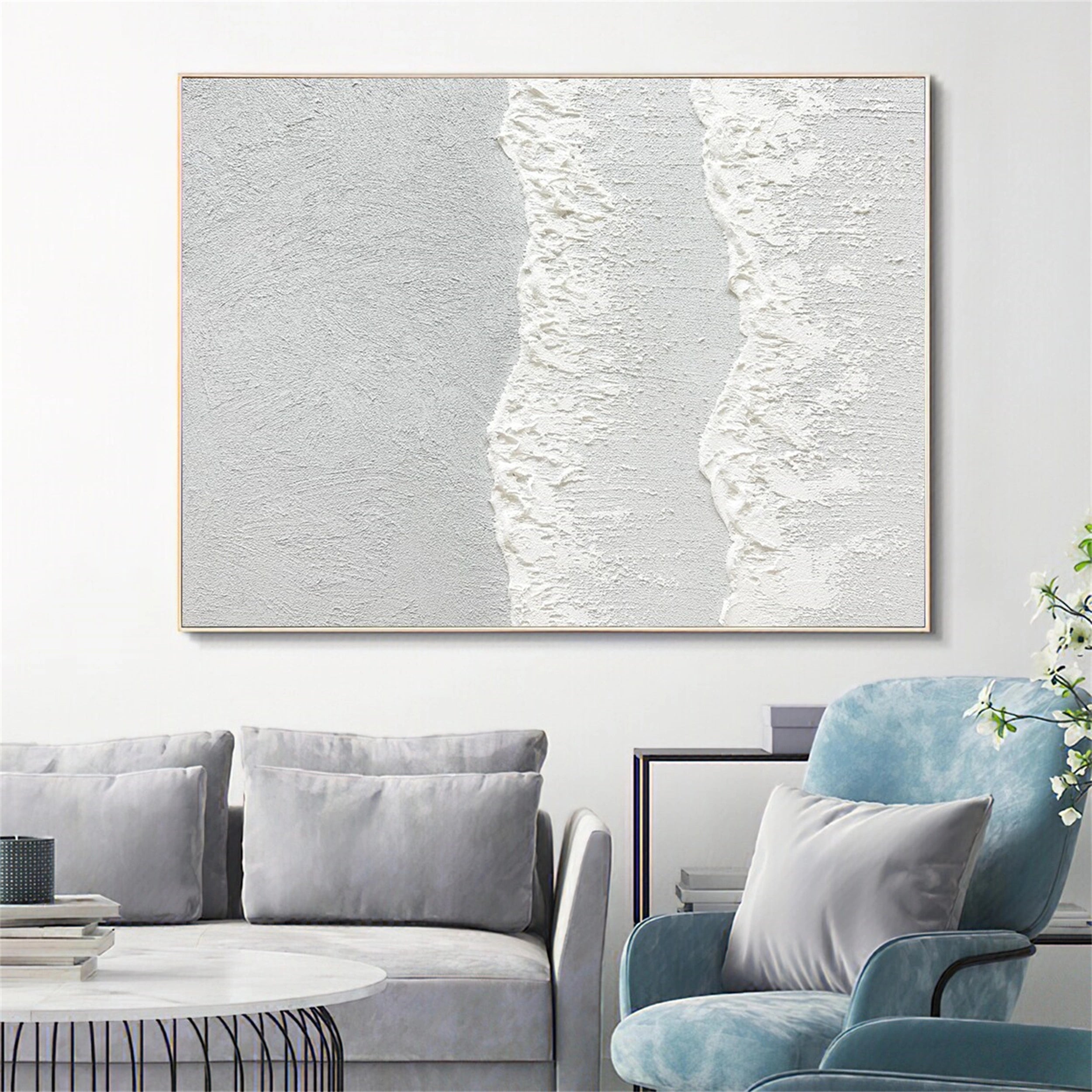 White Minimalist Textured Painting Canvas #MM129 - Premium Abstract Wall Art for Modern Home & Office Decor