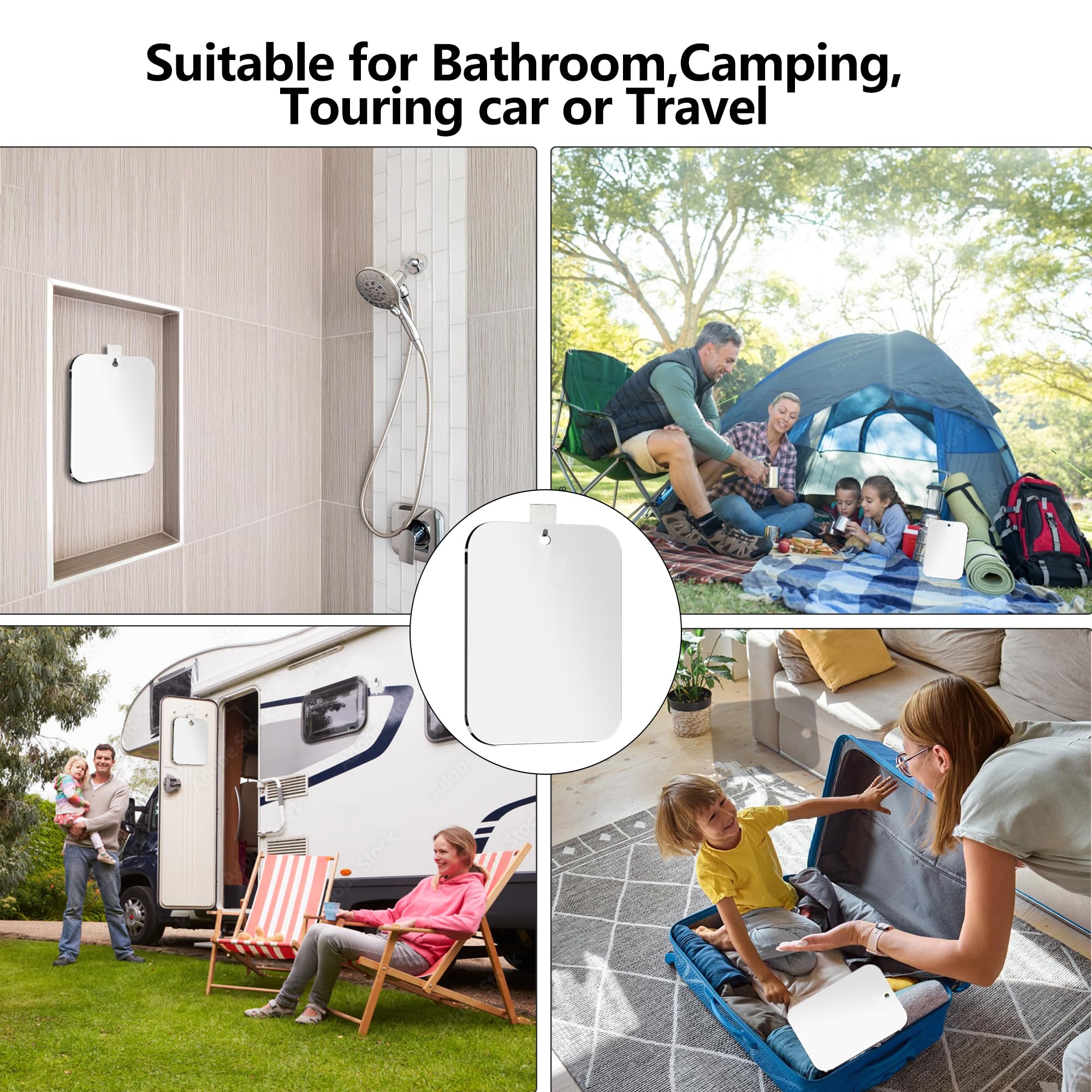 Fogless Shower Mirror for Shaving - 6x8 Inch Anti-Fog Bathroom Mirror, Unbreakable Plastic Wall Mounted Mirror for Shower, Locker & Travel - Perfect for Camping, Gym & Home Bathroom Use