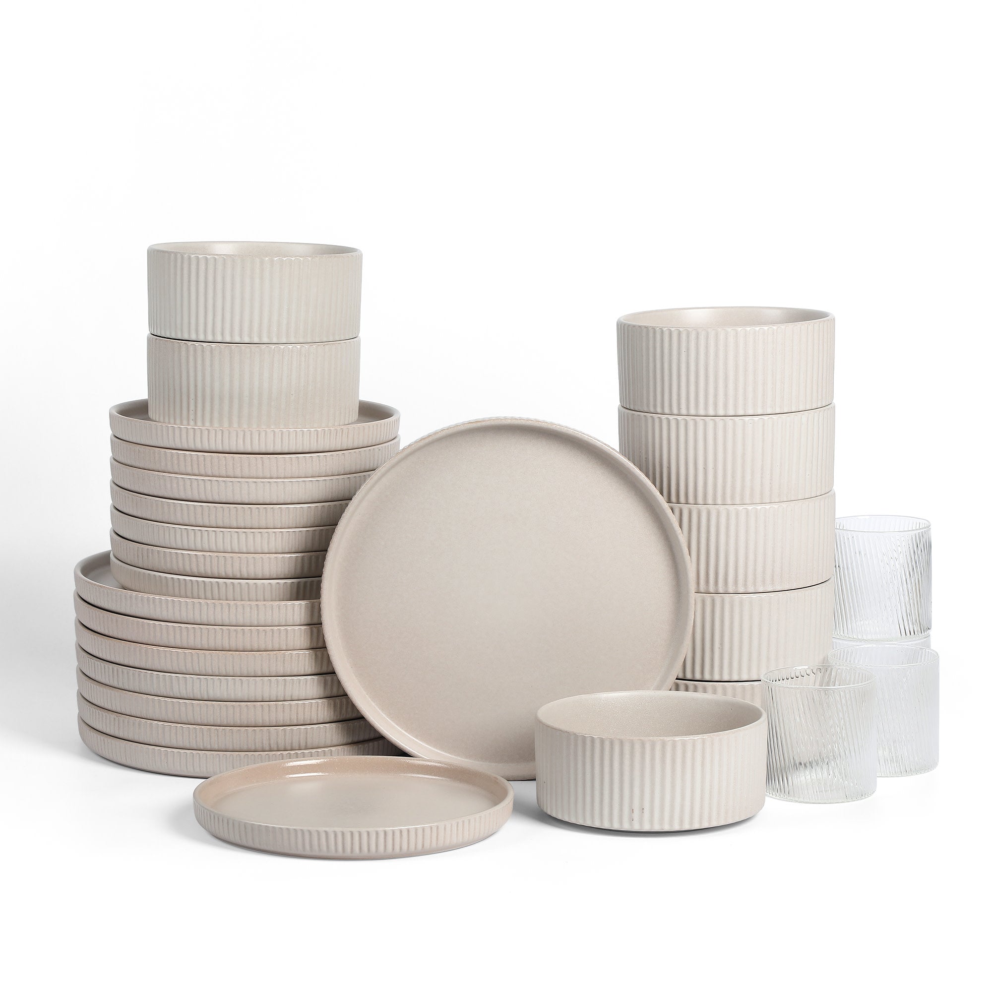 Premium Borosilicate Glass & Stoneware Dinnerware Set - Durable & Elegant Beige Tableware for Everyday Use, Entertaining & Special Occasions