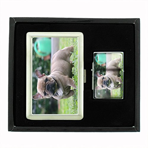 French Bulldog Dog Design Cigarette Case & Oil Lighter Gift Set - Perfect for Smoking Accessories, Collectibles and Unique Gifts for Pet Lovers