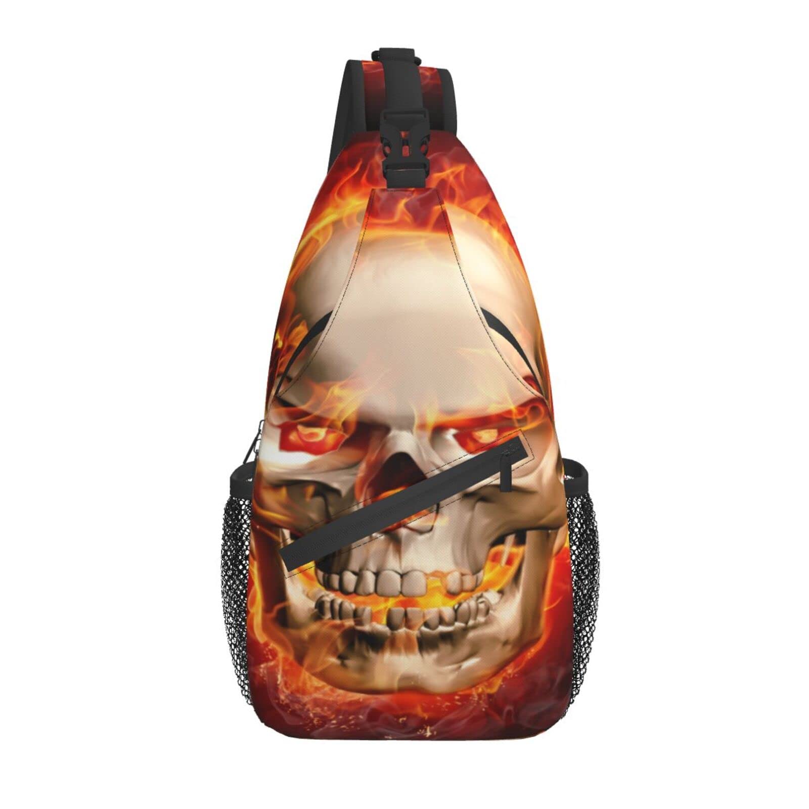 ZUNPNG Fire Flame Skull Crossbody Chest Bag - Stylish Diagonal Sling Backpack for Men & Women - Perfect for Travel, Hiking & Daily Use