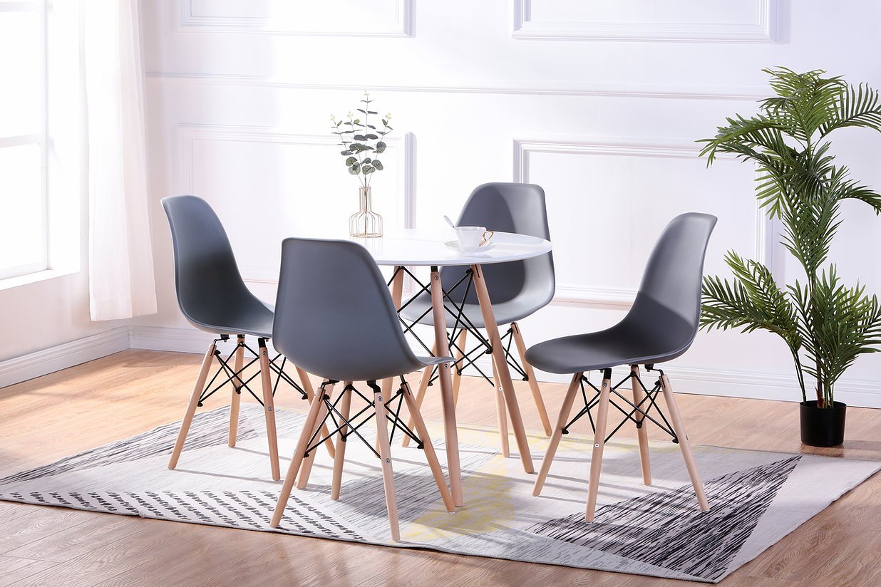 Grey Round Lacquered Eiffel Dinette Set - 4-Piece Kitchen Table and Chairs for Small Spaces, Breakfast Nook & Apartment Dining | Modern Parisian Style Bistro Set