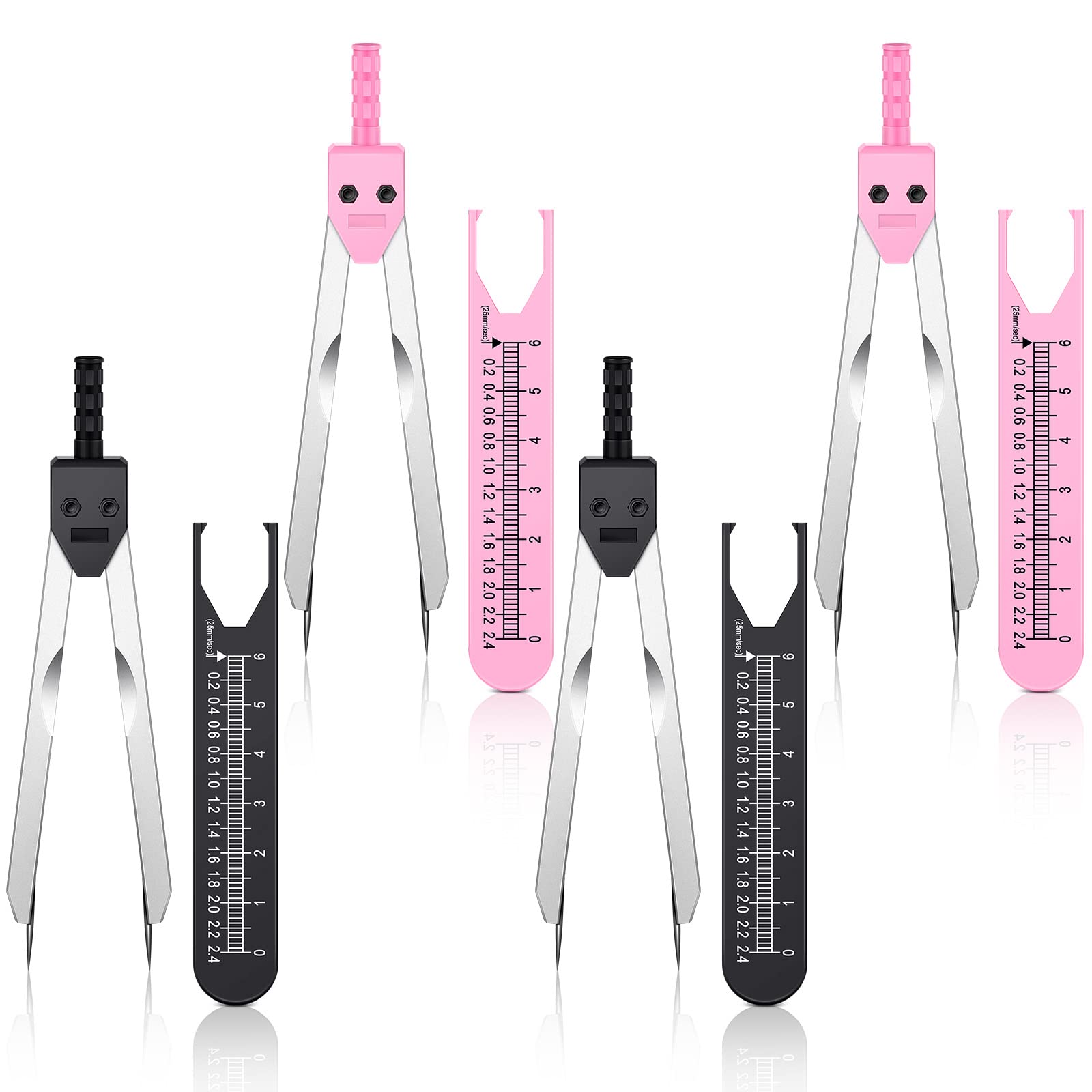 EKG Caliper ECG Calipers - 4-Piece Measuring Tool with Ruler for Electrocardiogram Drafting, Nursing & Medical Use (Black & Pink) - Perfect for ECG Analysis, Heart Monitoring & Medical Training