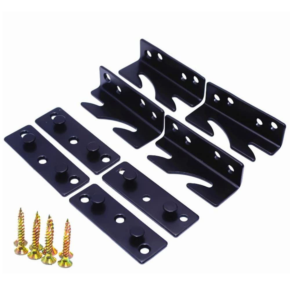 Heavy Duty Black Non-Mortise Bed Rail Brackets - Set of 4 with Screws Included | Secure Bed Frame Connectors for Wooden Beds, Platform Beds & DIY Furniture Projects