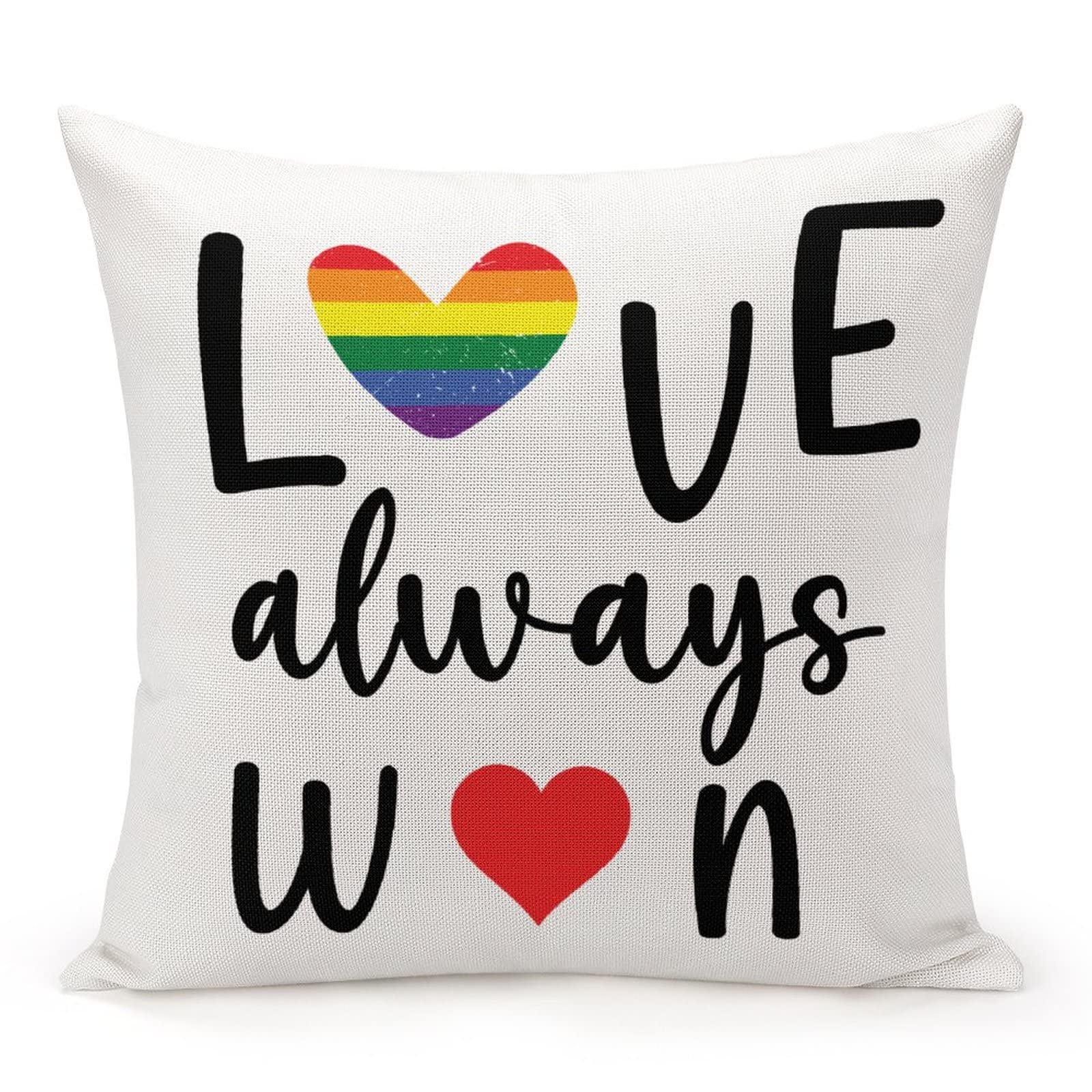 LGBT Pride Throw Pillow Covers - 20x20 Inch Rainbow Gay Couple & Lesbian Love Decorative Pillow Covers for Sofa, Bed, Couch - Cotton Linen Zipper Pillow Fashion - Perfect for Pride Month, LGBTQ+ Home Decor & Ally Support