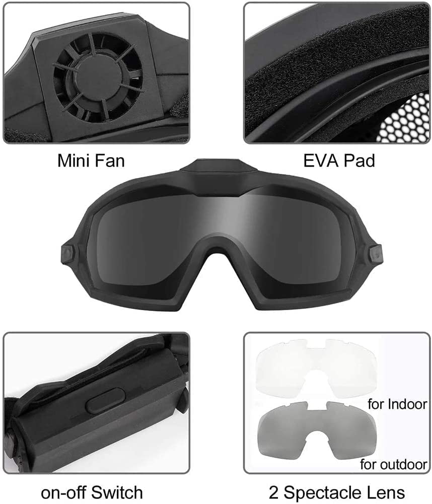 Tactical Airsoft PJ Helmet with Full Face Protection & Detachable Anti-Fog Goggles - Military Style Mask for BB Gun, Paintball, Airsoft & CS Games - Perfect for Outdoor Shooting Sports & Tactical Training
