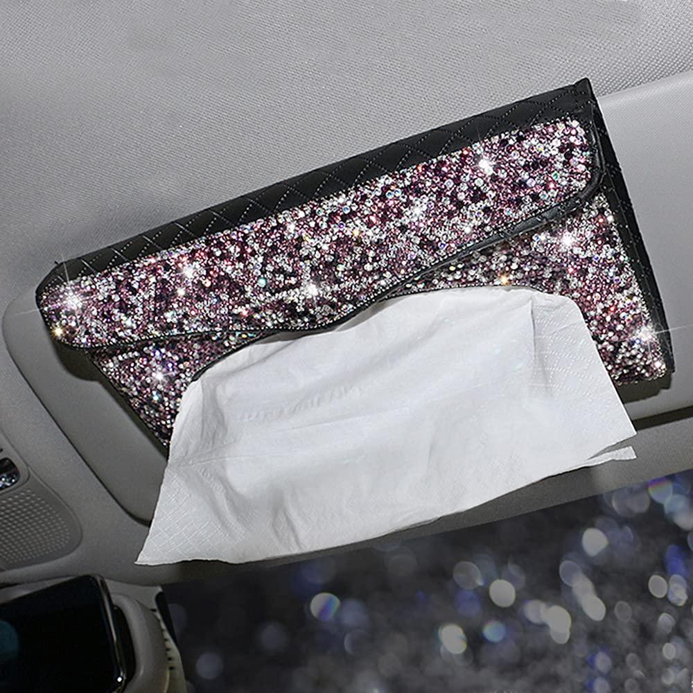 Bling PU Leather Car Sun Visor Tissue Holder - Backseat Napkin Dispenser Case Cover for Women | Perfect for Road Trips, Commuting & Family Car Organization
