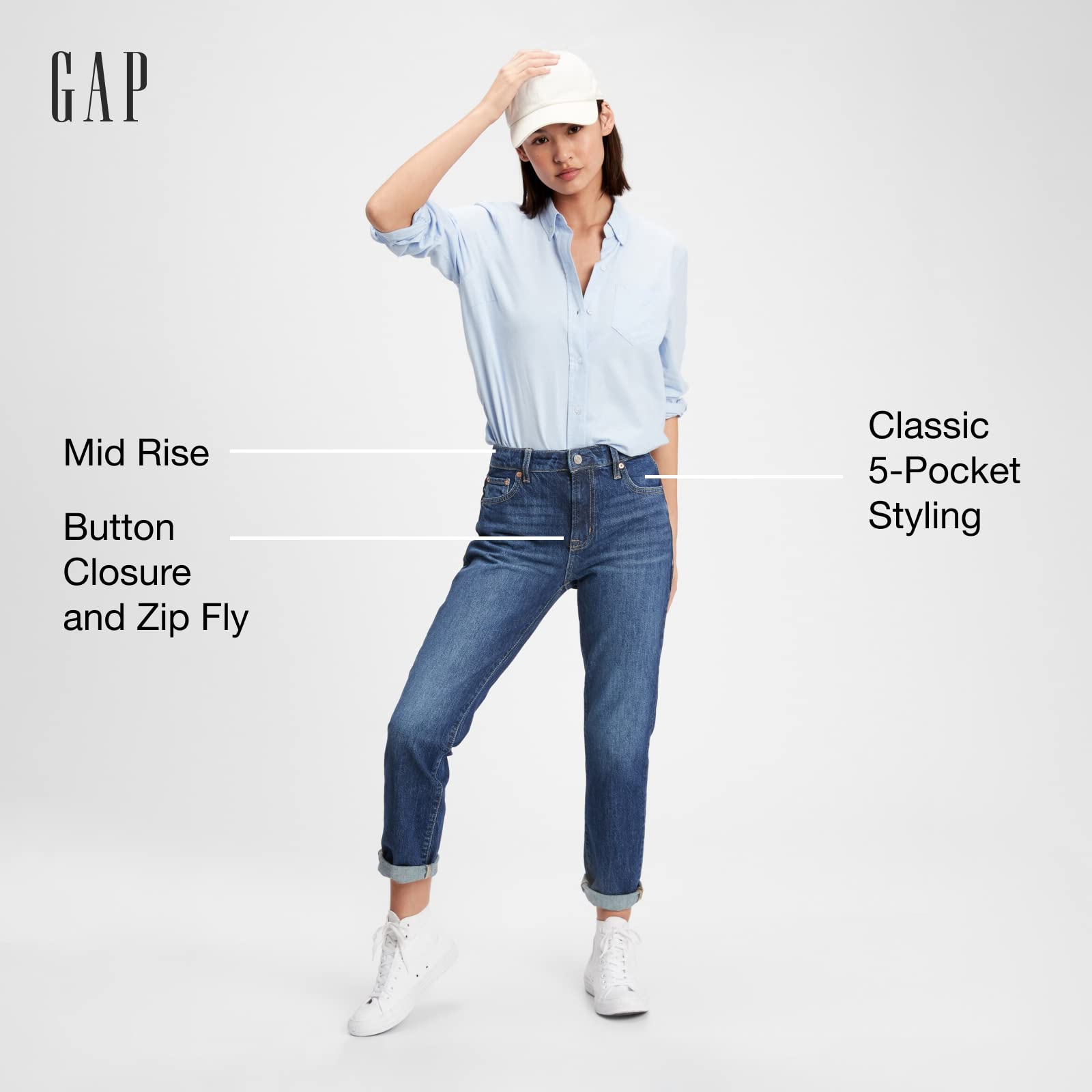 GAP Women's Slim Fit Boyfriend Denim Jeans - High Waisted Stretch Comfort for Casual Wear & Everyday Outfits