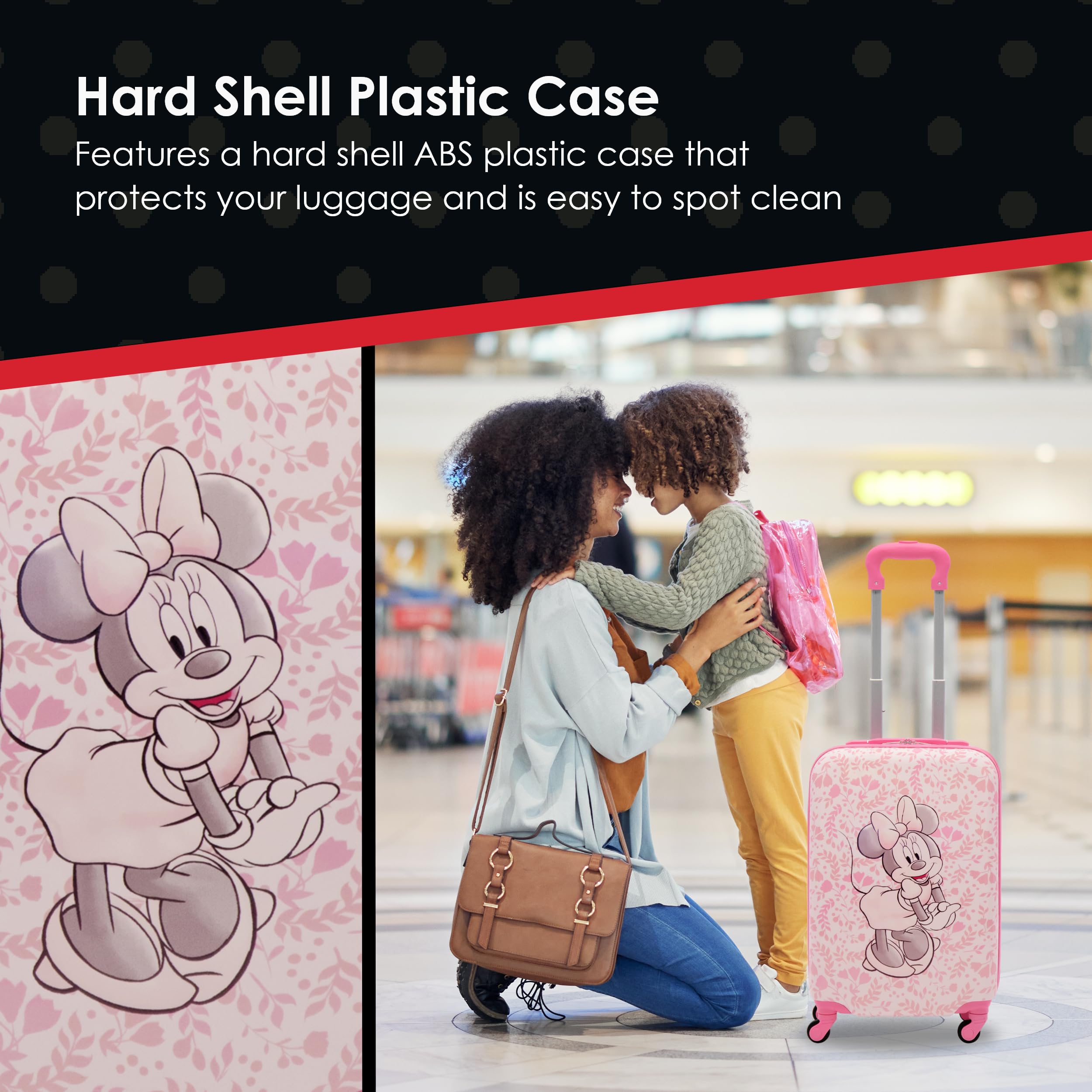 Disney Minnie Mouse 21 Inch Hardshell Spinner Luggage - Pink Floral Rolling Carry On Suitcase for Kids & Teens | Perfect for Air Travel, School Trips & Family Vacations