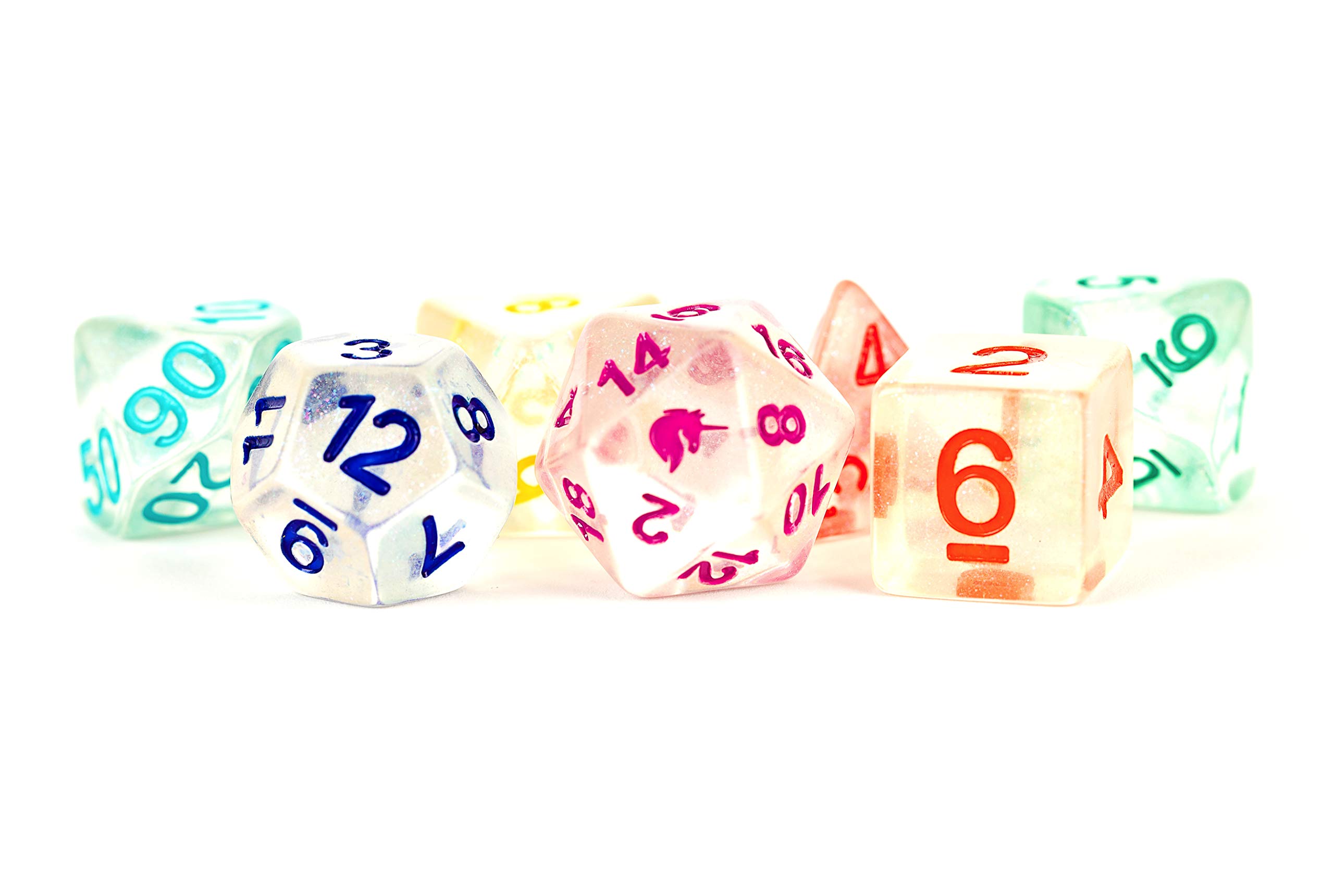 Unicorn Resin Polyhedral Dice Set - 7-Piece Rainbow Ice Color for D&D, RPG & Tabletop Gaming | Perfect for Fantasy Role-Playing Games & Collectors