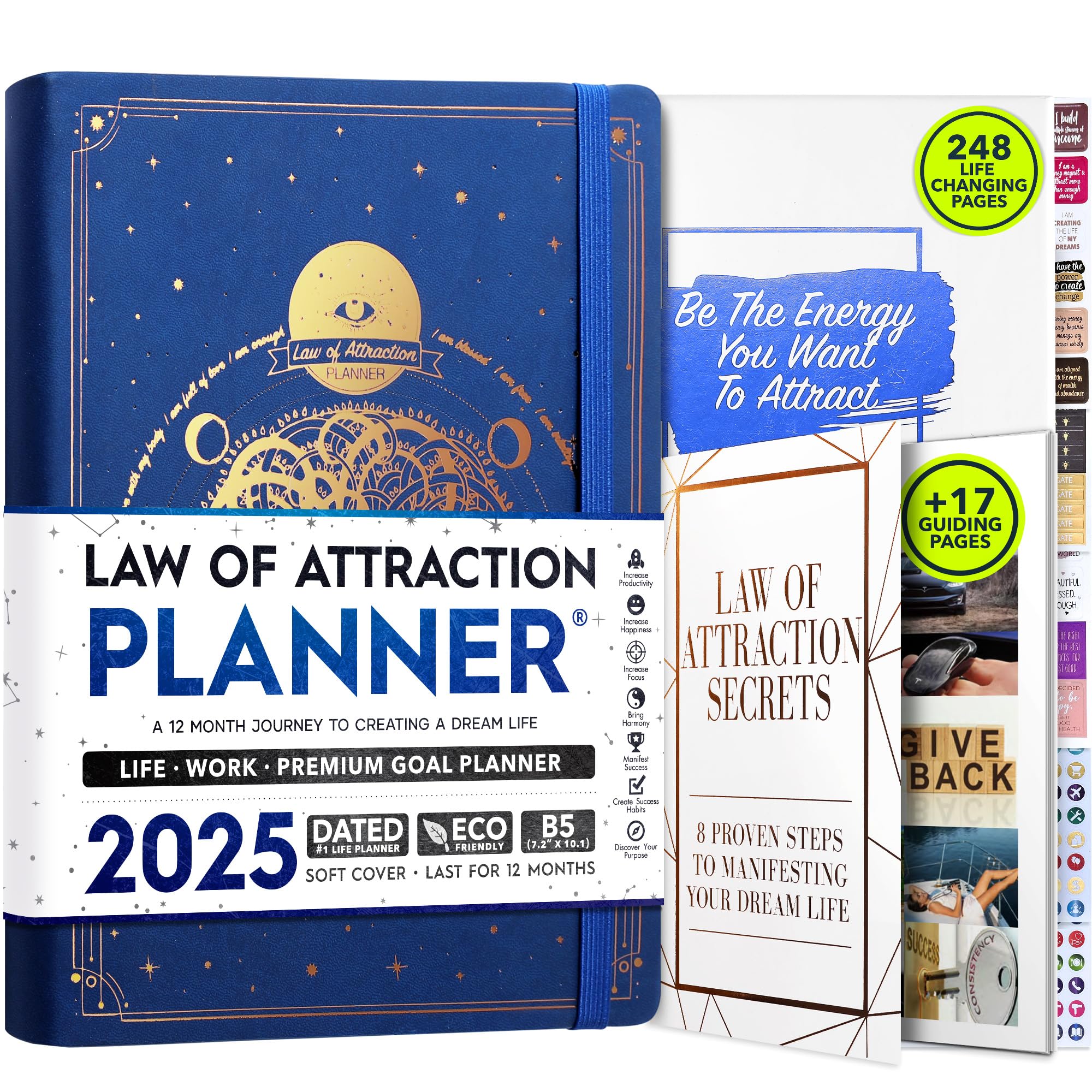 2025 Law of Attraction Planner - Hourly Weekly Monthly Goal Setting Organizer | 12-Month Productivity Journal with Gratitude Tracker, Foldable Vision Board, Stickers & Gift Box | Perfect for Manifestation, Self-Improvement & Daily Planning